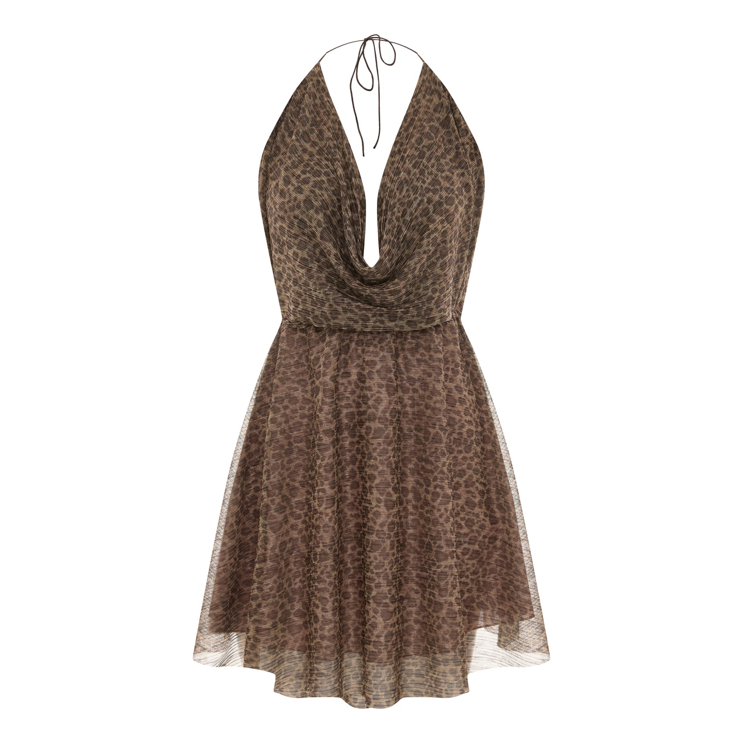 Euphoria Leopar Desenli Boyun Bağlamalı Mini Elbise