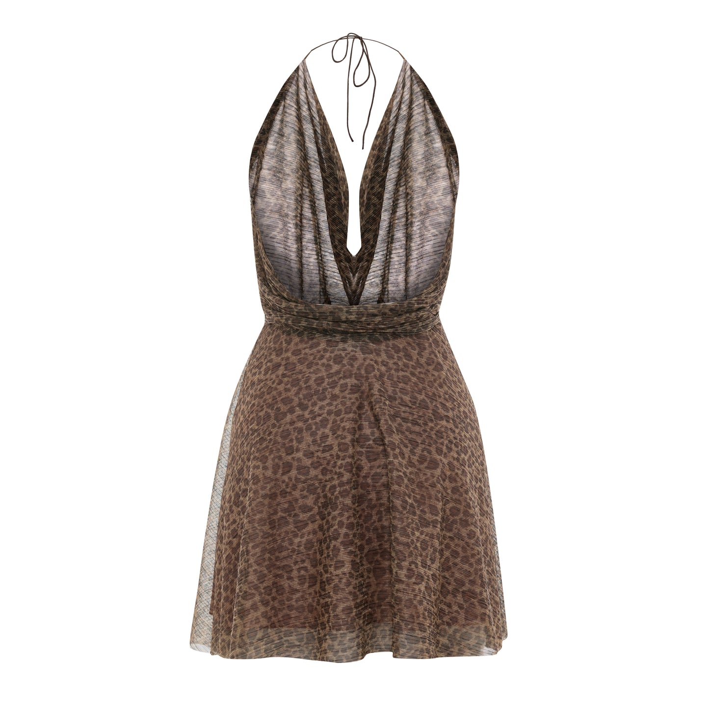 Euphoria Leopar Desenli Boyun Bağlamalı Mini Elbise