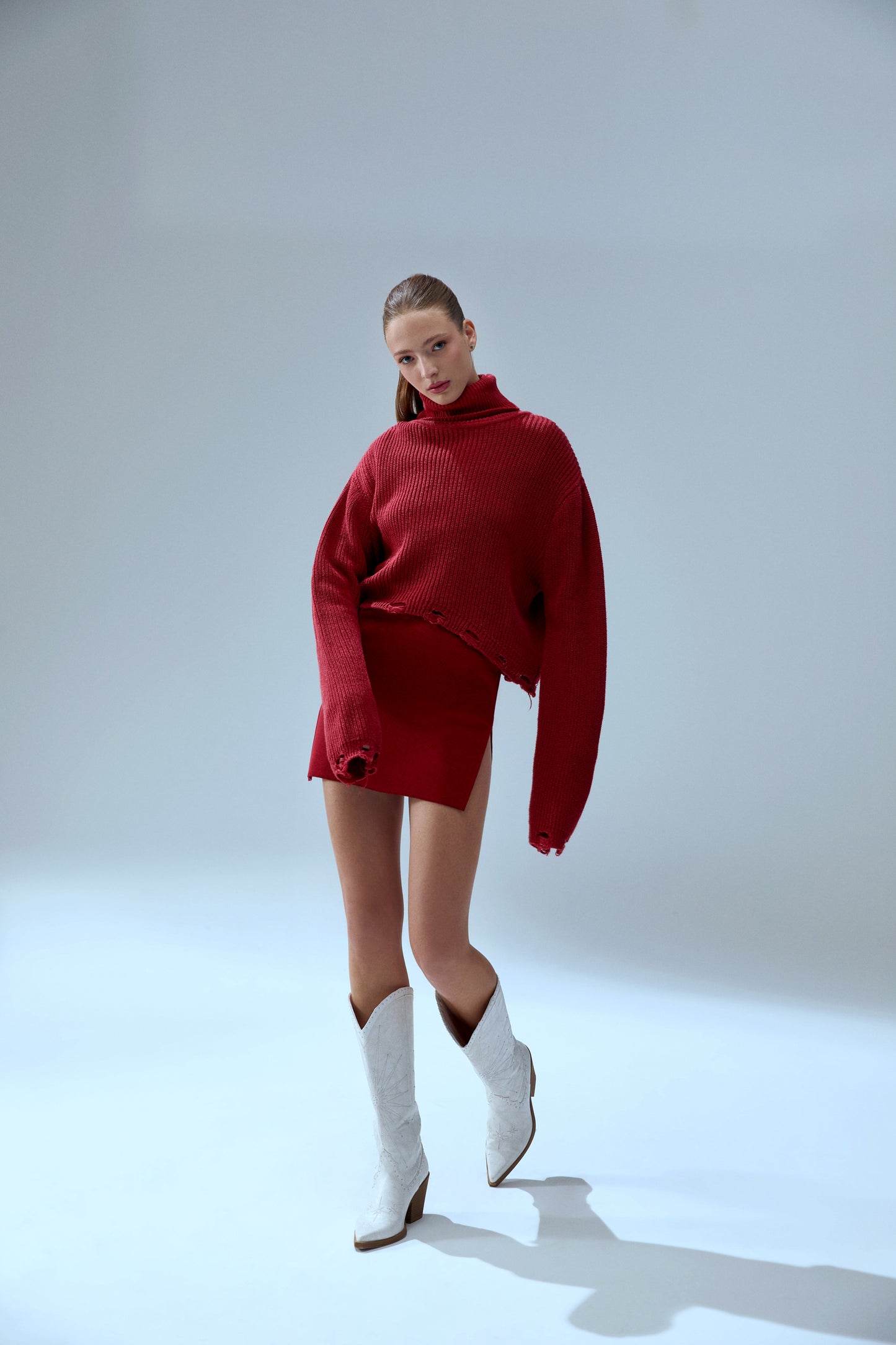 Your *itch Yırtık Görünümlü Yüksek Yaka Triko Kazak