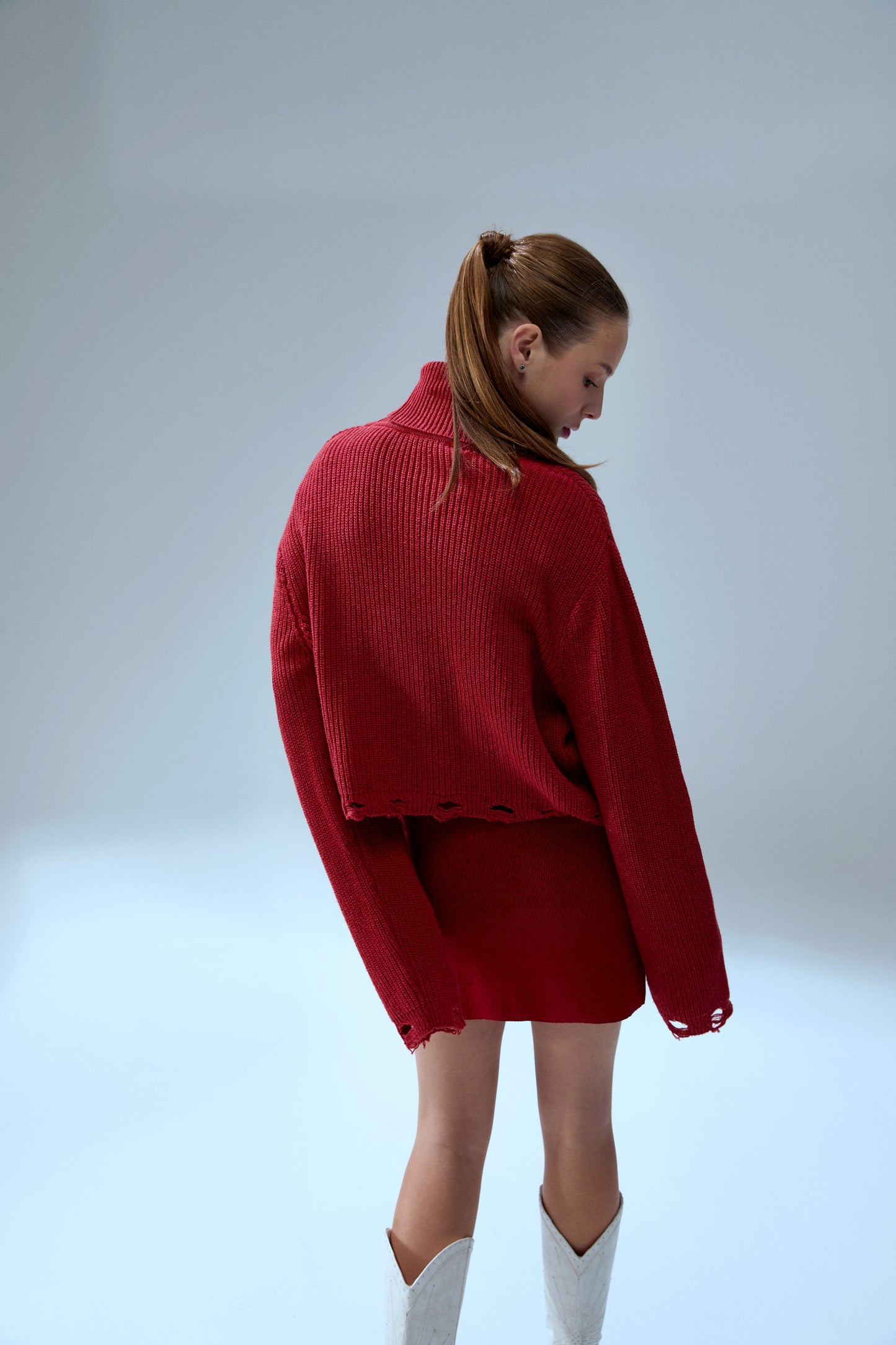 Your *itch Yırtık Görünümlü Yüksek Yaka Triko Kazak