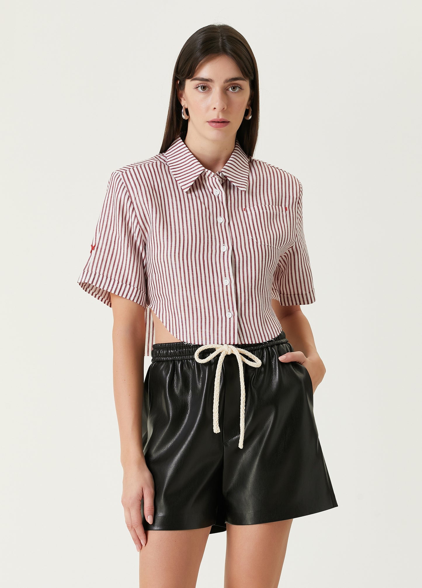 Free Heaven Kırmızı Çizgili Crop Gömlek