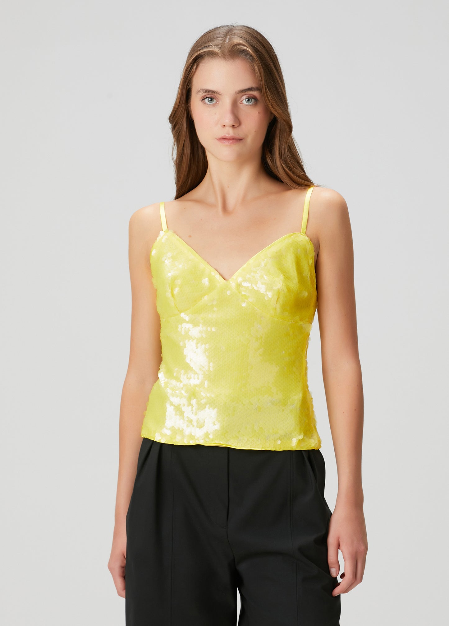 Euphoria Yellow Sequin Neck Tie Top
