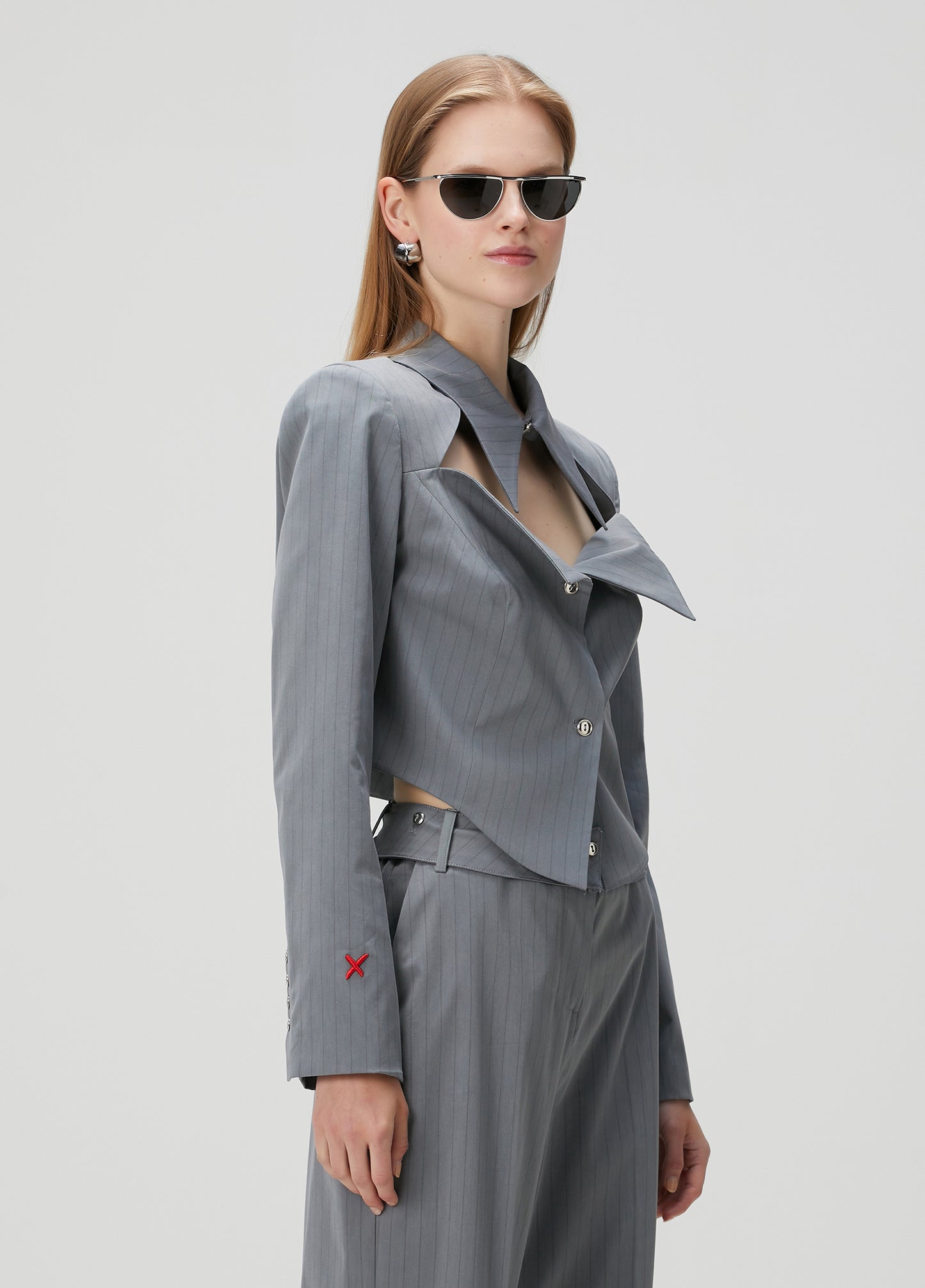 Day to Night in LA Metal Düğmeli Çizgili Dokuma Gömlek