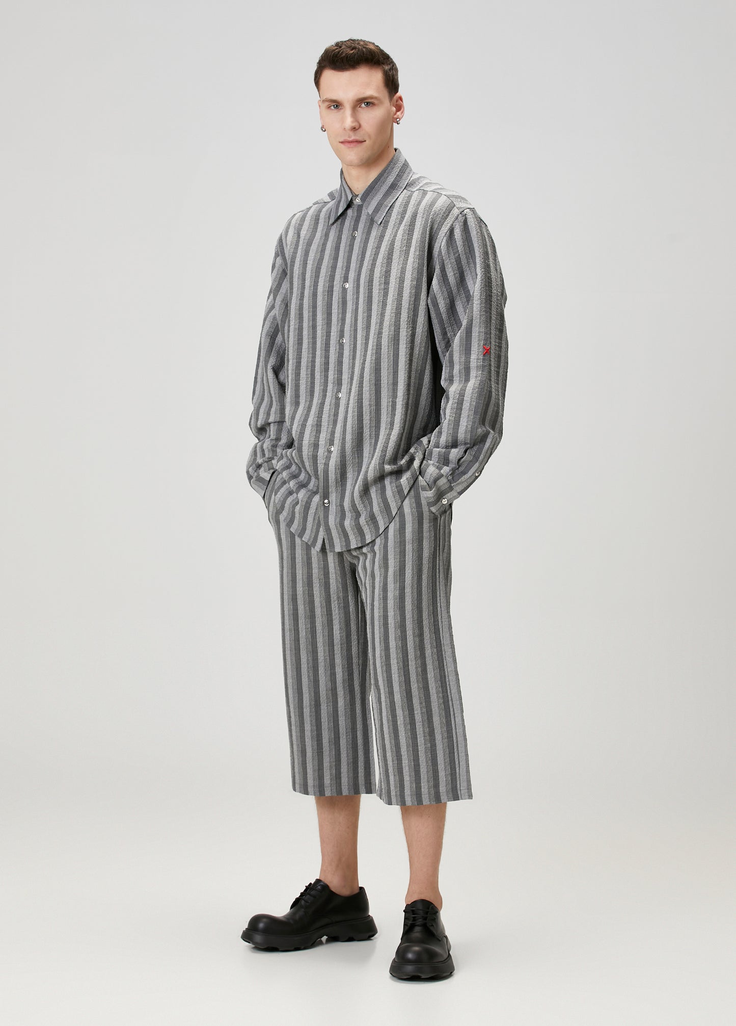 LINEN & COTTON BLEND CHECKED WOVEN SHIRT