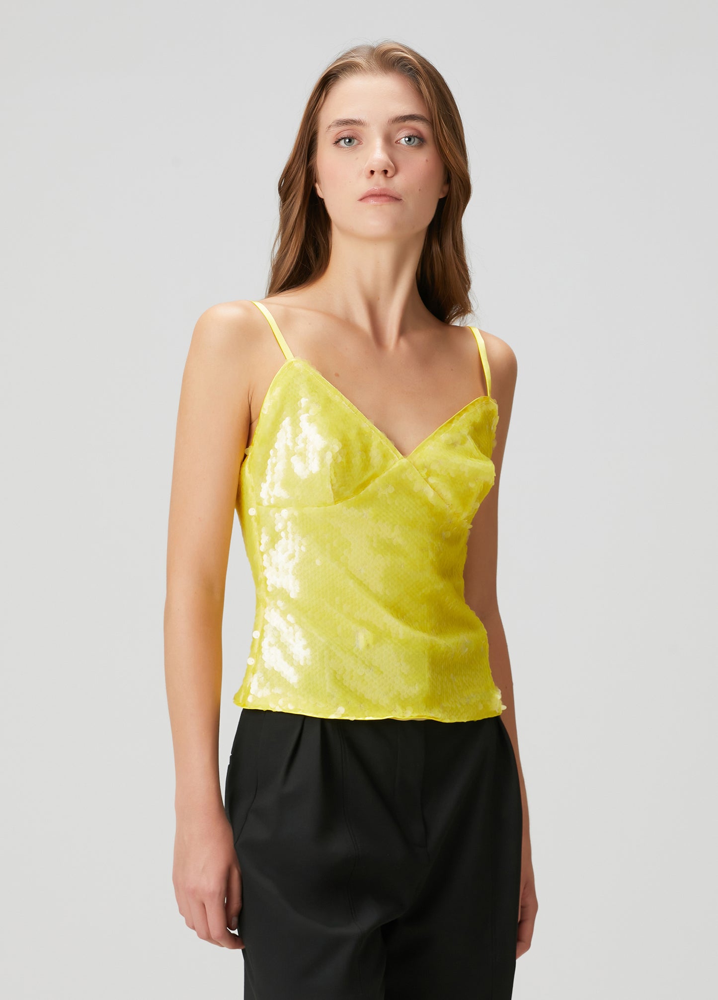 Euphoria Yellow Sequin Neck Tie Top