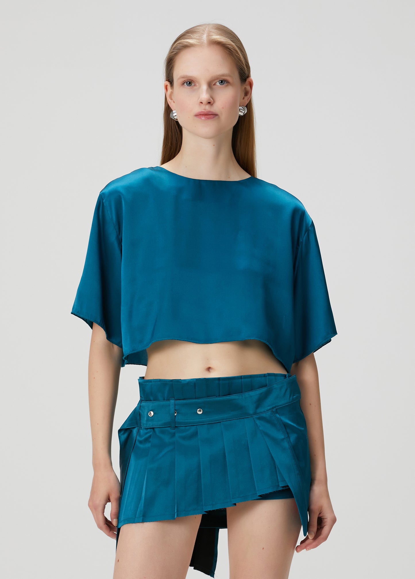 Day To Night In La Oversized Silk Crop Top