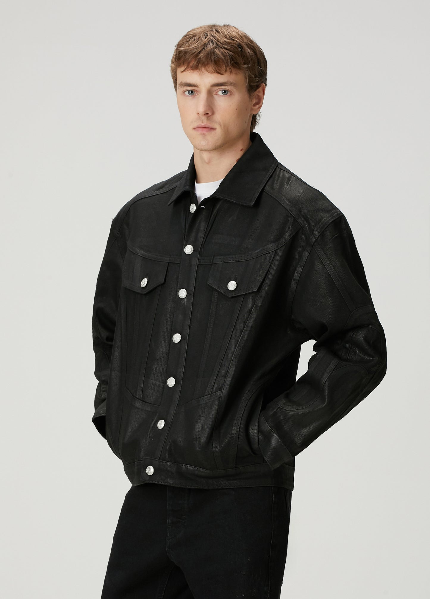 Day to Night in LA Parlak Dokulu Denim Ceket