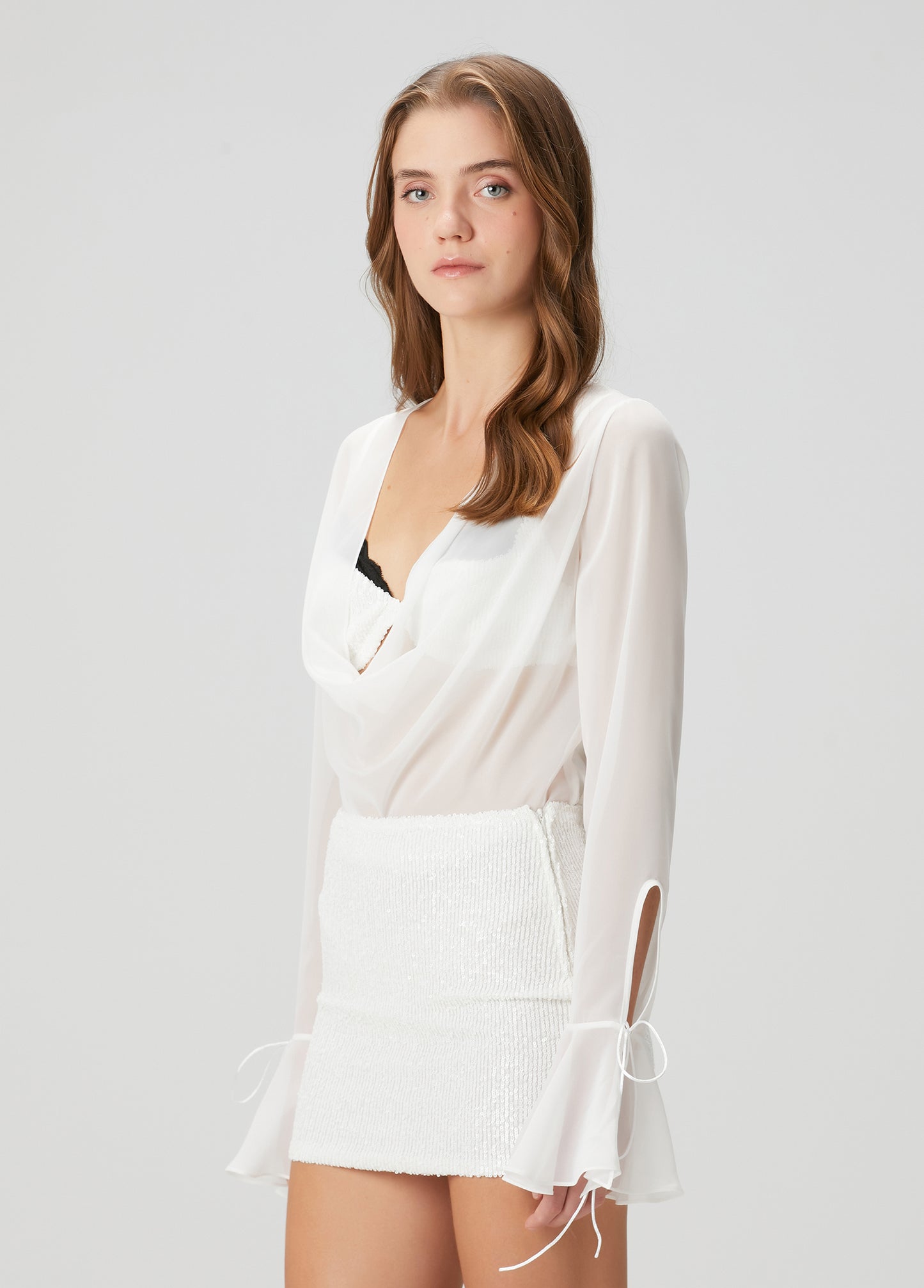 Euphoria Plunge Front Tie Blouse