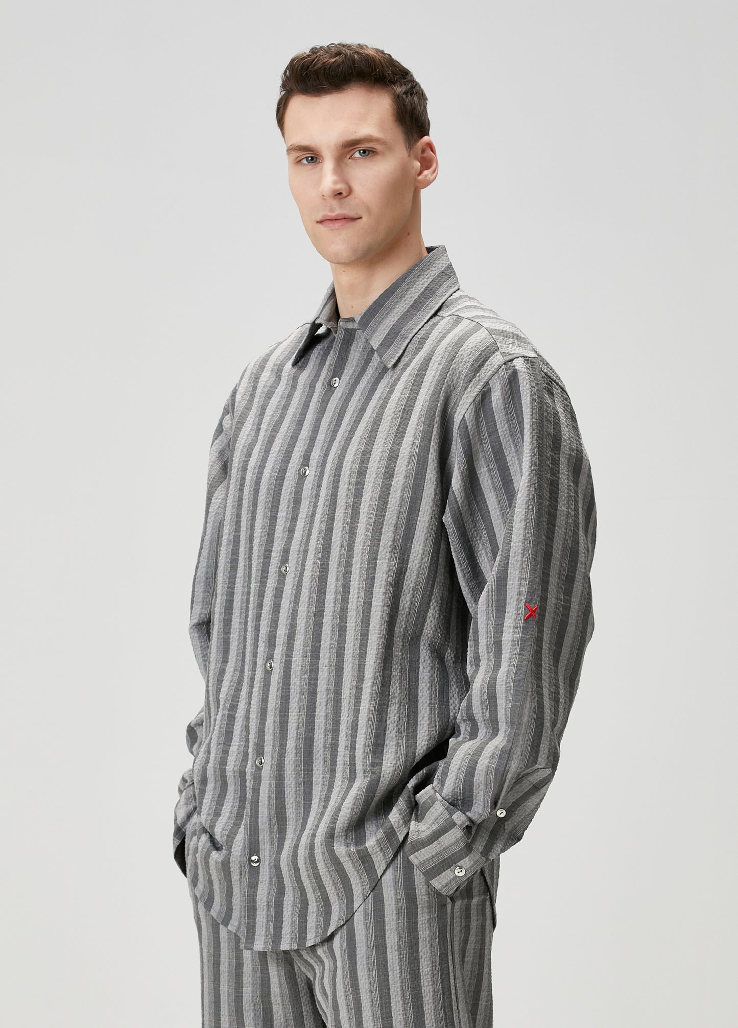 LINEN & COTTON BLEND CHECKED WOVEN SHIRT