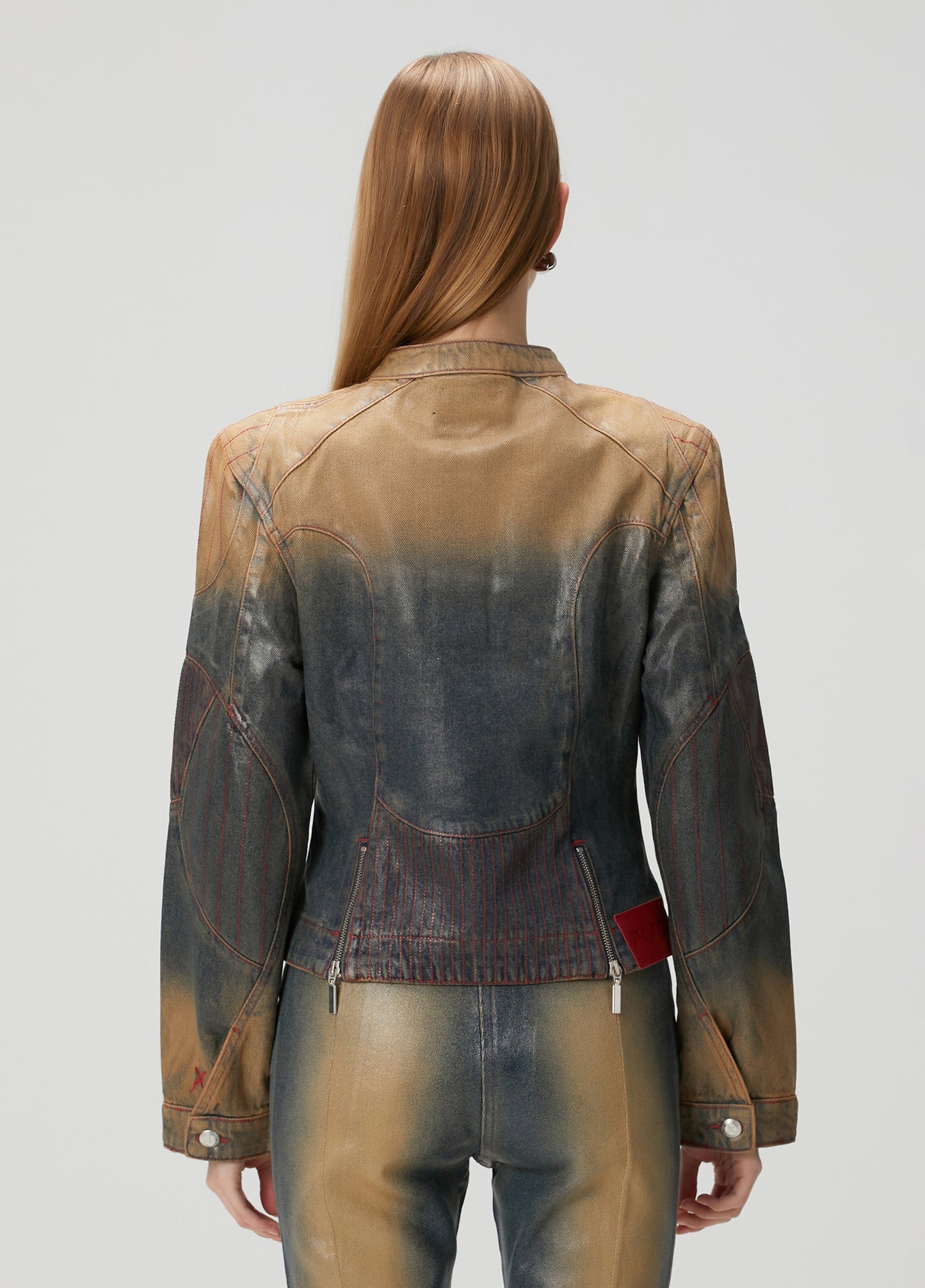 Day to Night in LA Motorcu Stil Parlak Denim Ceket