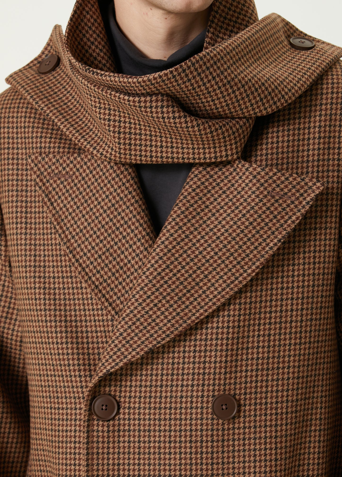 Boomerang Yün Kazayağı Desenli Uzun Kaban