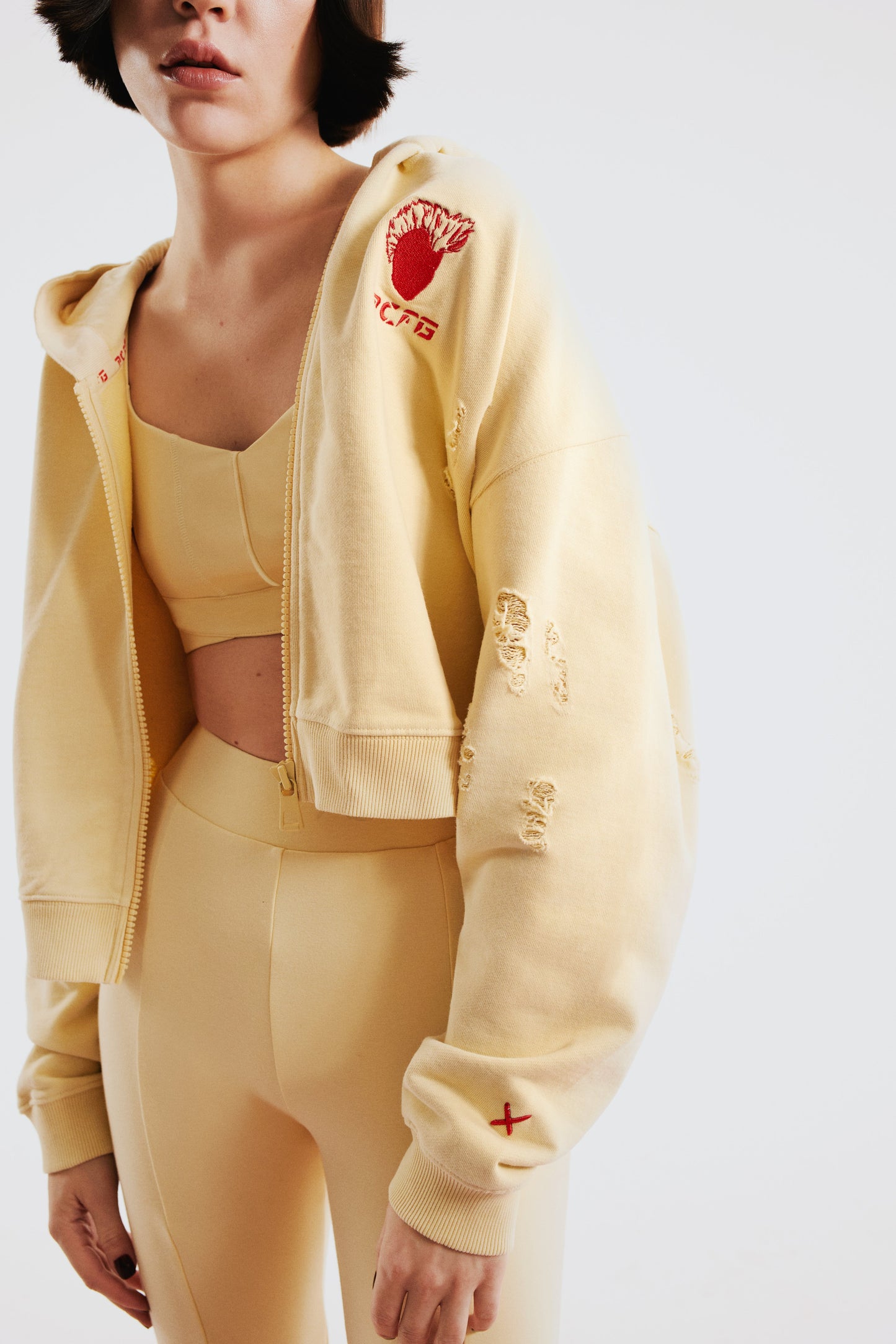 Boomerang Ripped Detail Zip-Up Hoodie