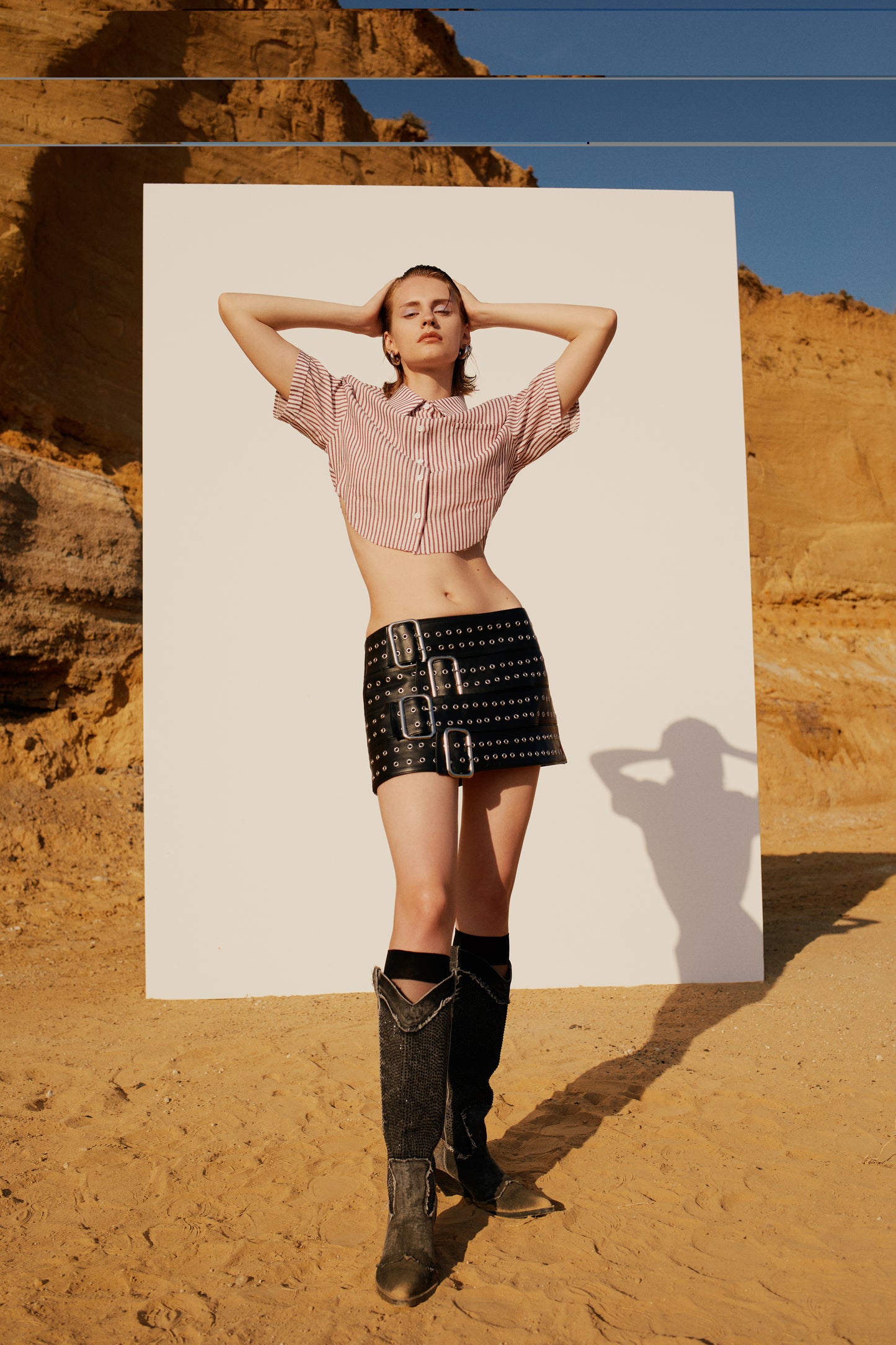 Free Heaven Red Striped Crop Shirt