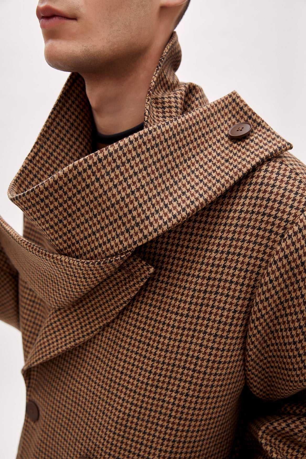 Boomerang Yün Kazayağı Desenli Uzun Kaban