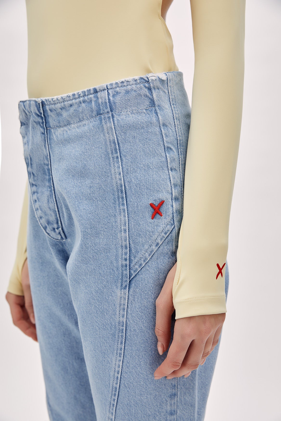 Boomerang Stitch Detail Straight Fit Denim