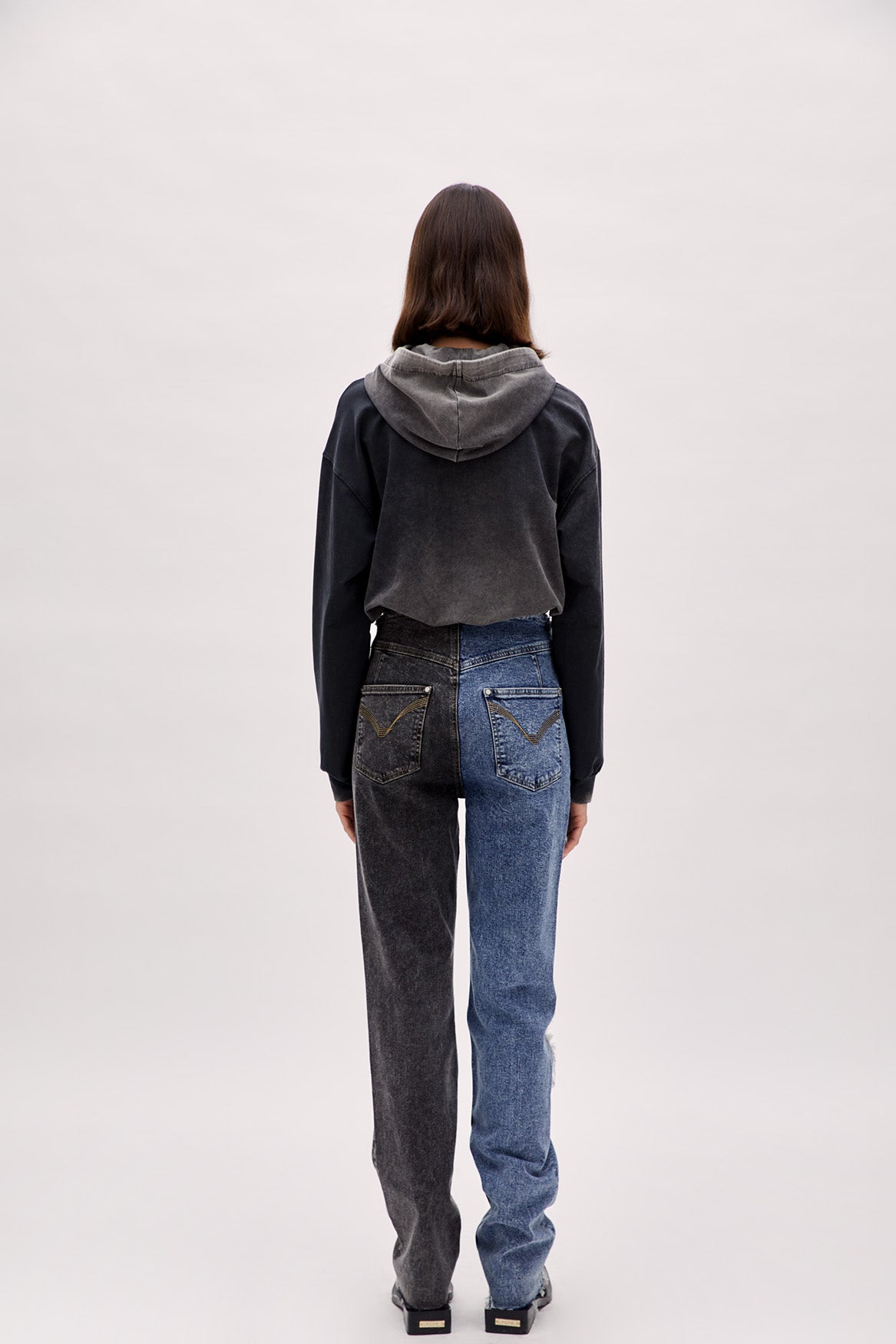 Two Color Block Denim Pants