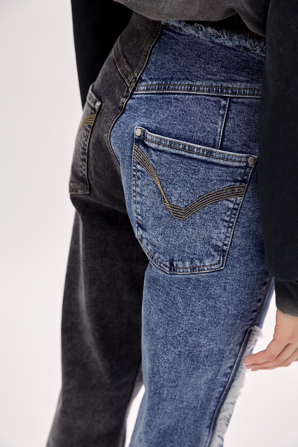 Two Color Block Denim Pants