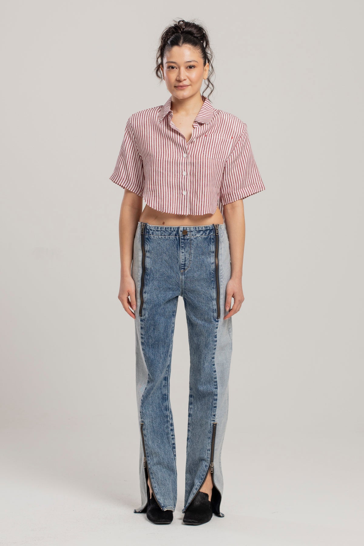 Free Heaven Red Striped Crop Shirt