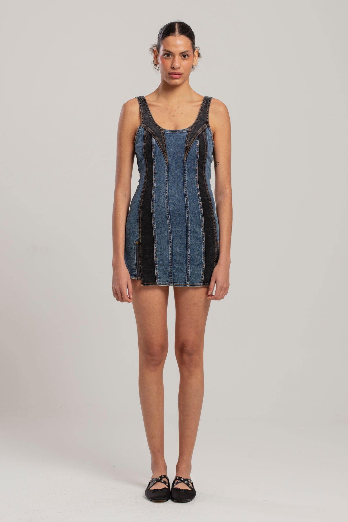 Free Heaven İki Renkli Denim Elbise