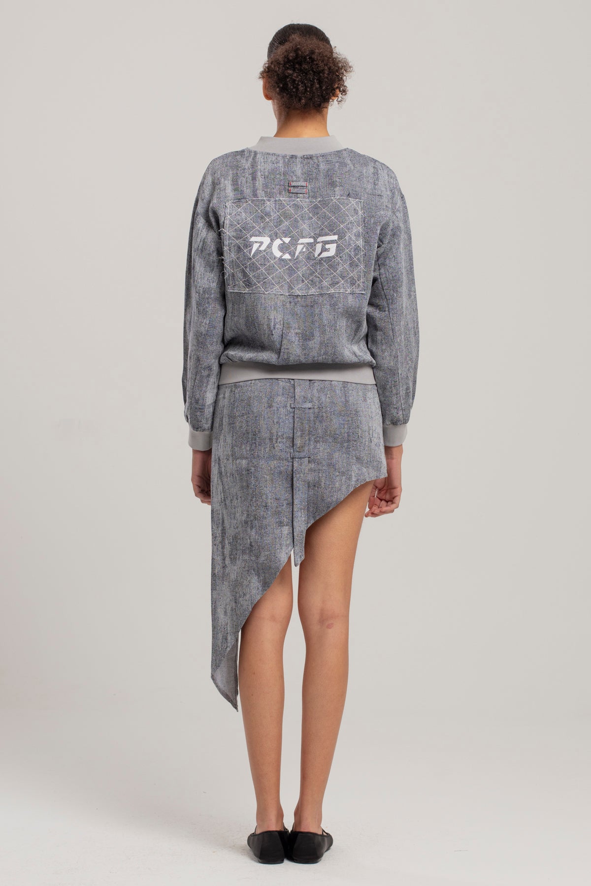 Linen Blend Free Heaven Ripped Look Bomber Jacket - Ultimate Gray