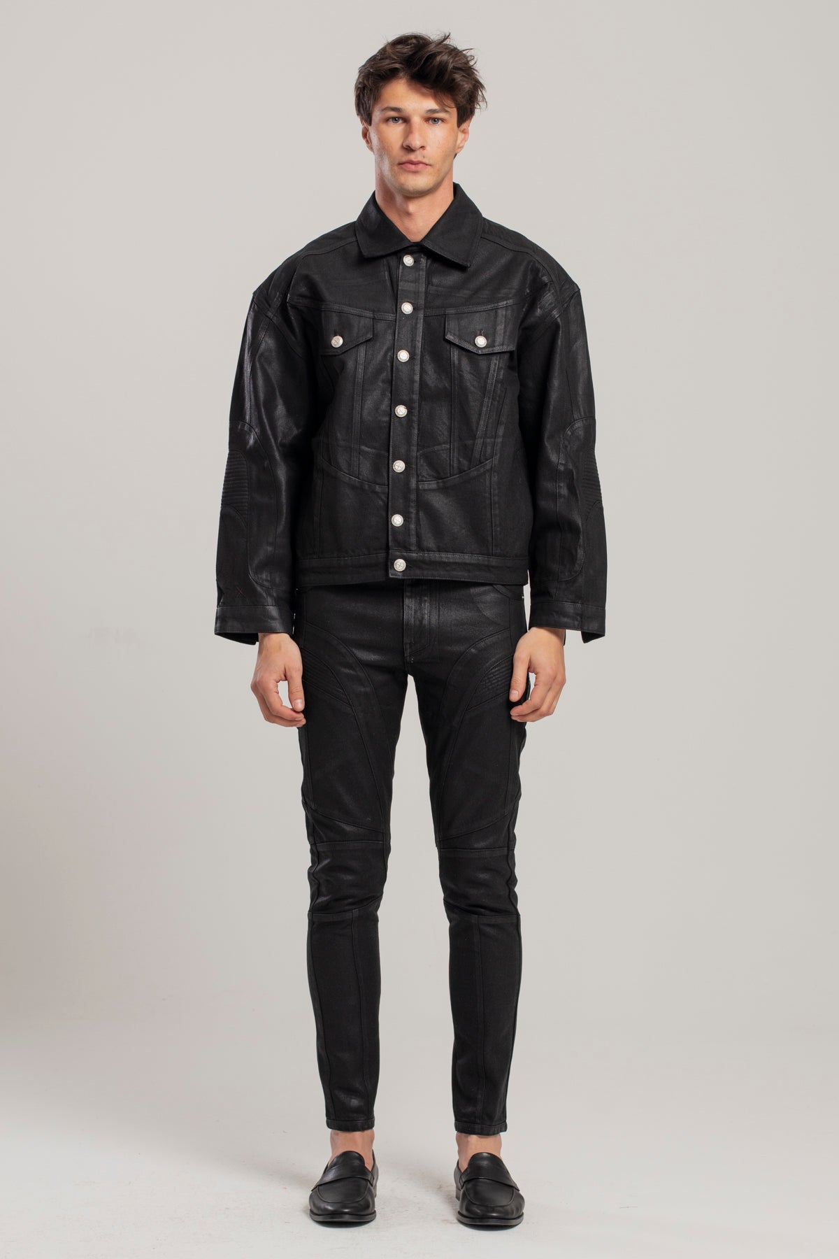 Day to Night in LA Parlak Dokulu Denim Ceket