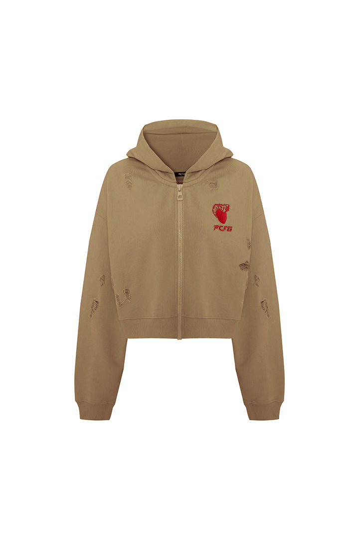 Boomerang Yırtık Detaylı Fermuarlı Hoodie