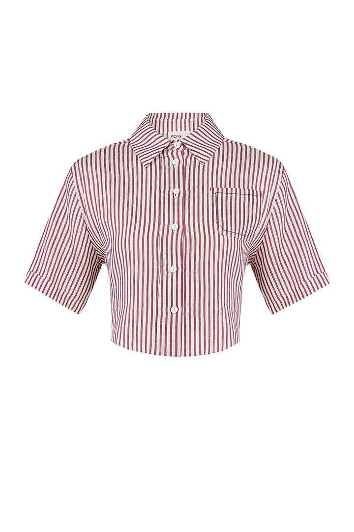 Free Heaven Kırmızı Çizgili Crop Gömlek
