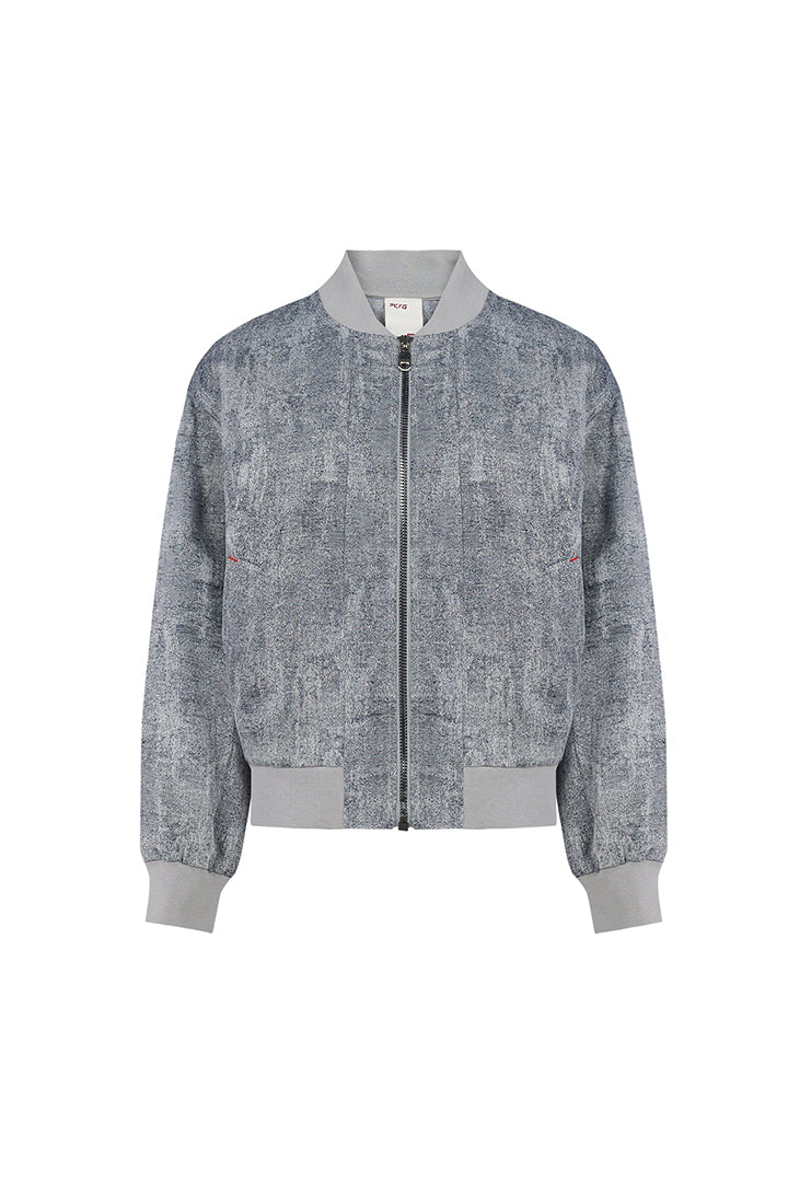 Linen Blend Free Heaven Ripped Look Bomber Jacket - Ultimate Gray
