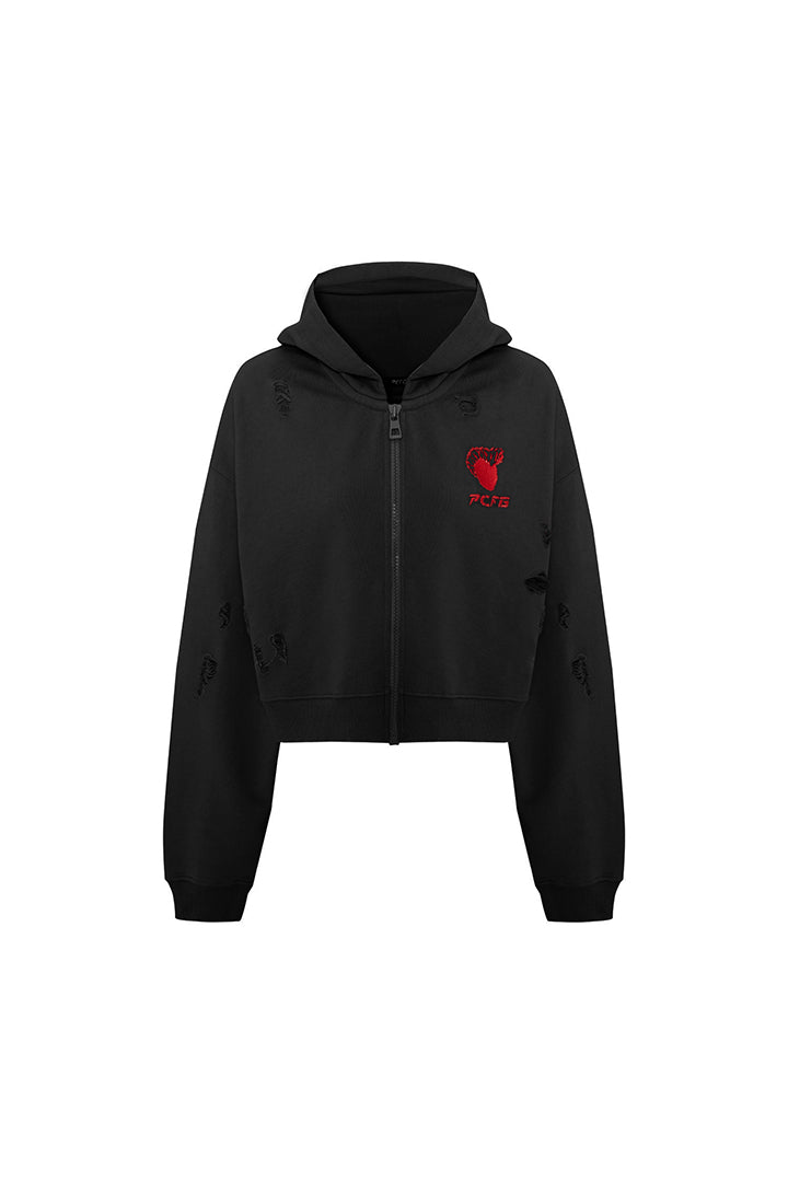 Boomerang Yırtık Detaylı Fermuarlı Hoodie