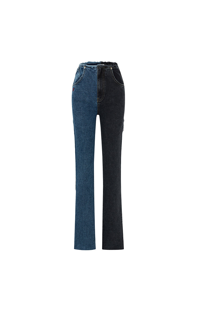 Two Color Block Denim Pants