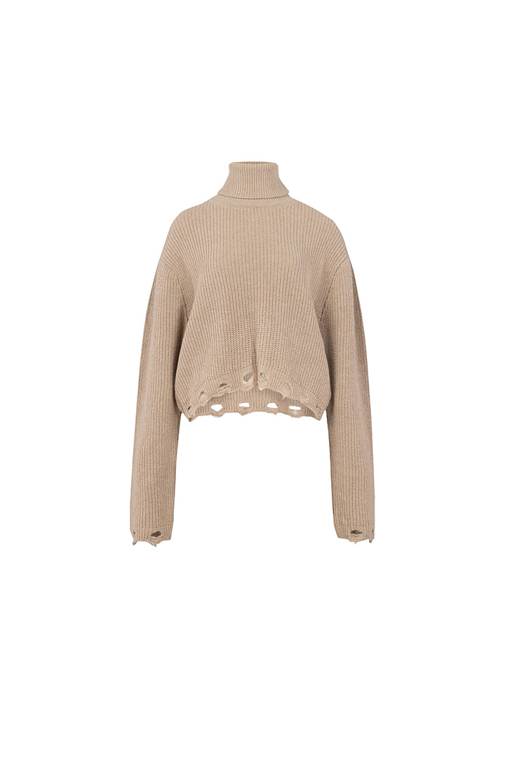 Your *itch Yırtık Görünümlü Yüksek Yaka Triko Kazak