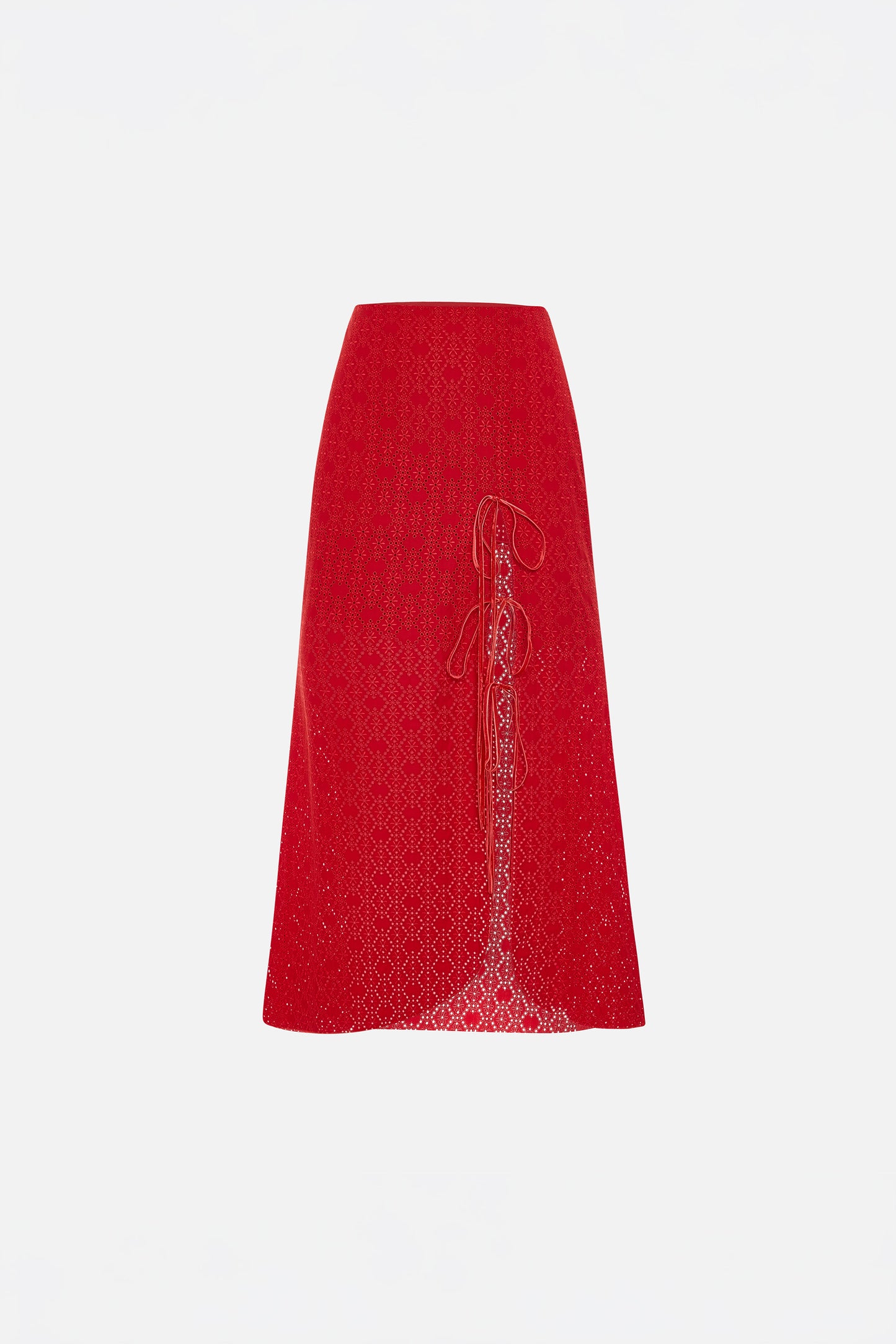 The Broderie Anglaise Edit Embroidered Midi Skirt with Side Slit and Ribbon Tie