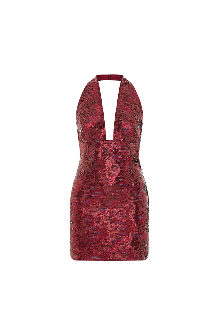 Euphoria Yırtmaç Detaylı Payetli Boyun Bağlamalı Elbise