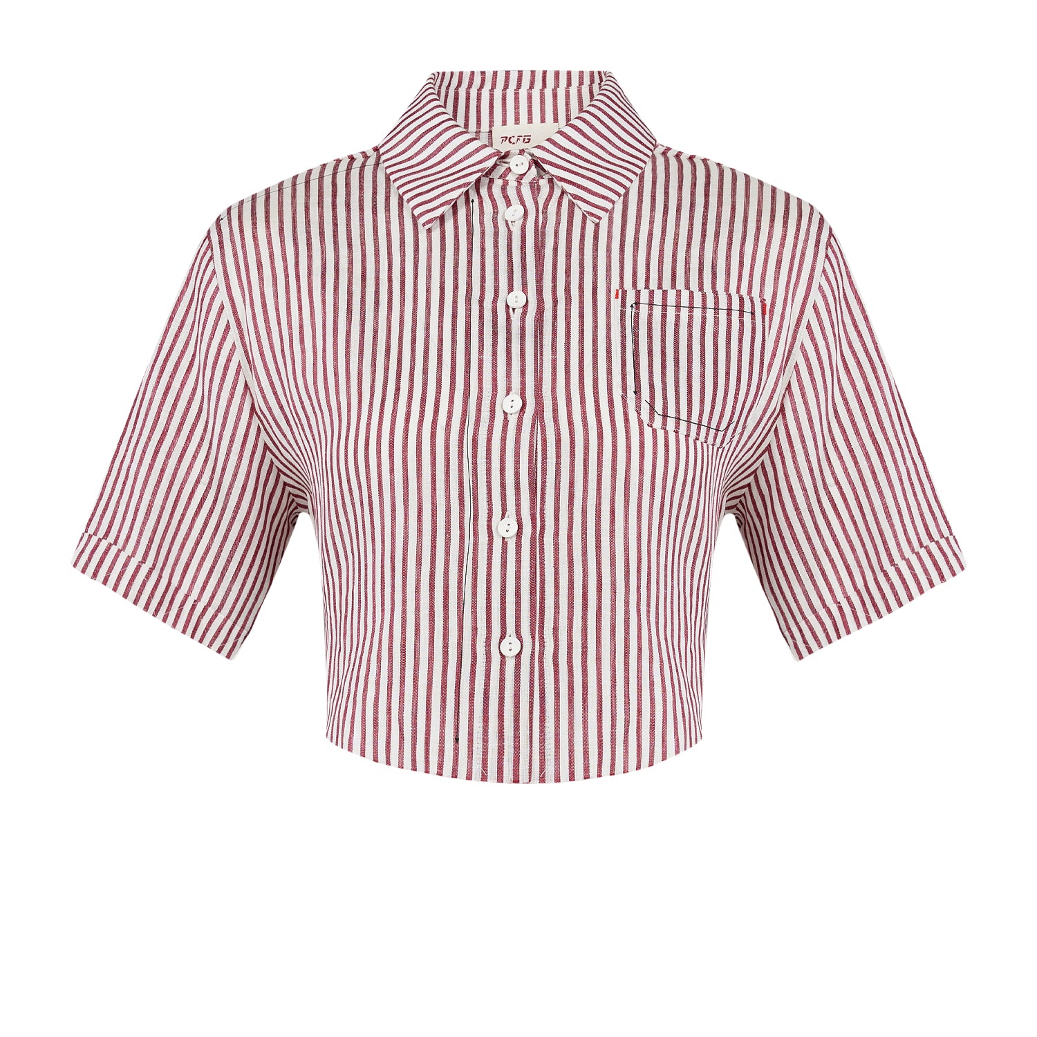 Pure Linen Free Heaven Red Striped Crop Shirt