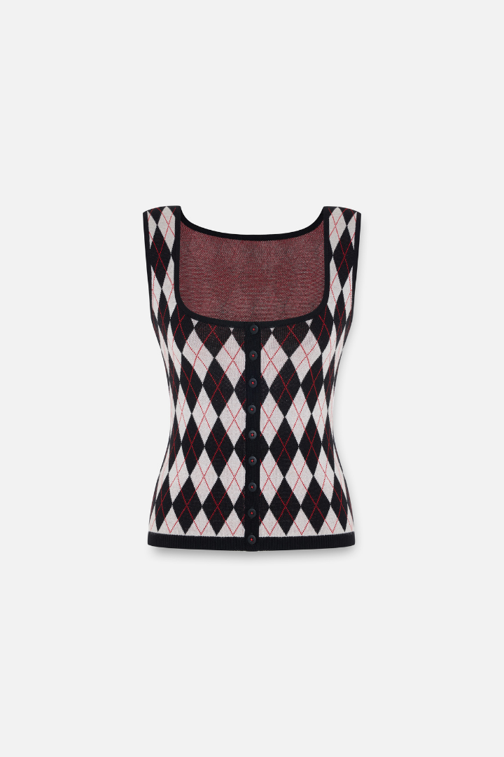 Daydreamers Baklava Desenli Kolsuz Triko Üst