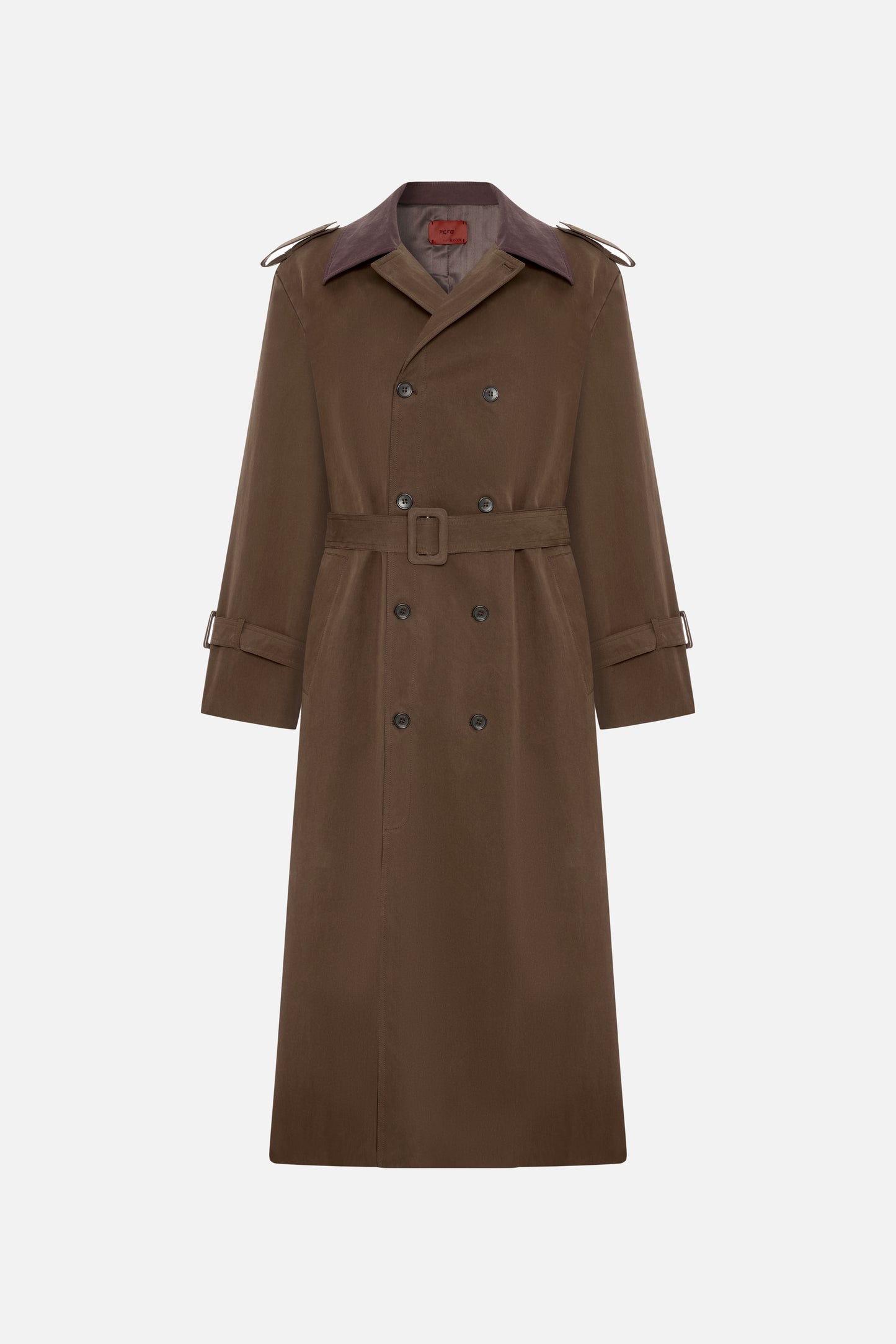Men's Brown Contrast Belted Trench Coat