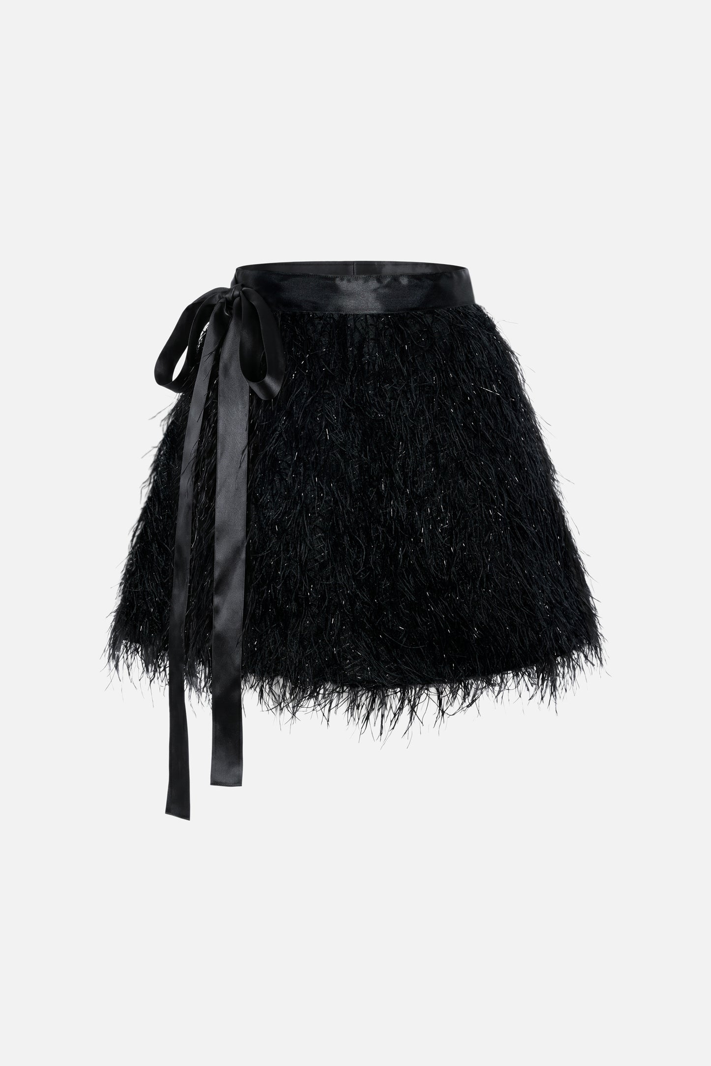 Women's Black Feather Bow Mini Skirt