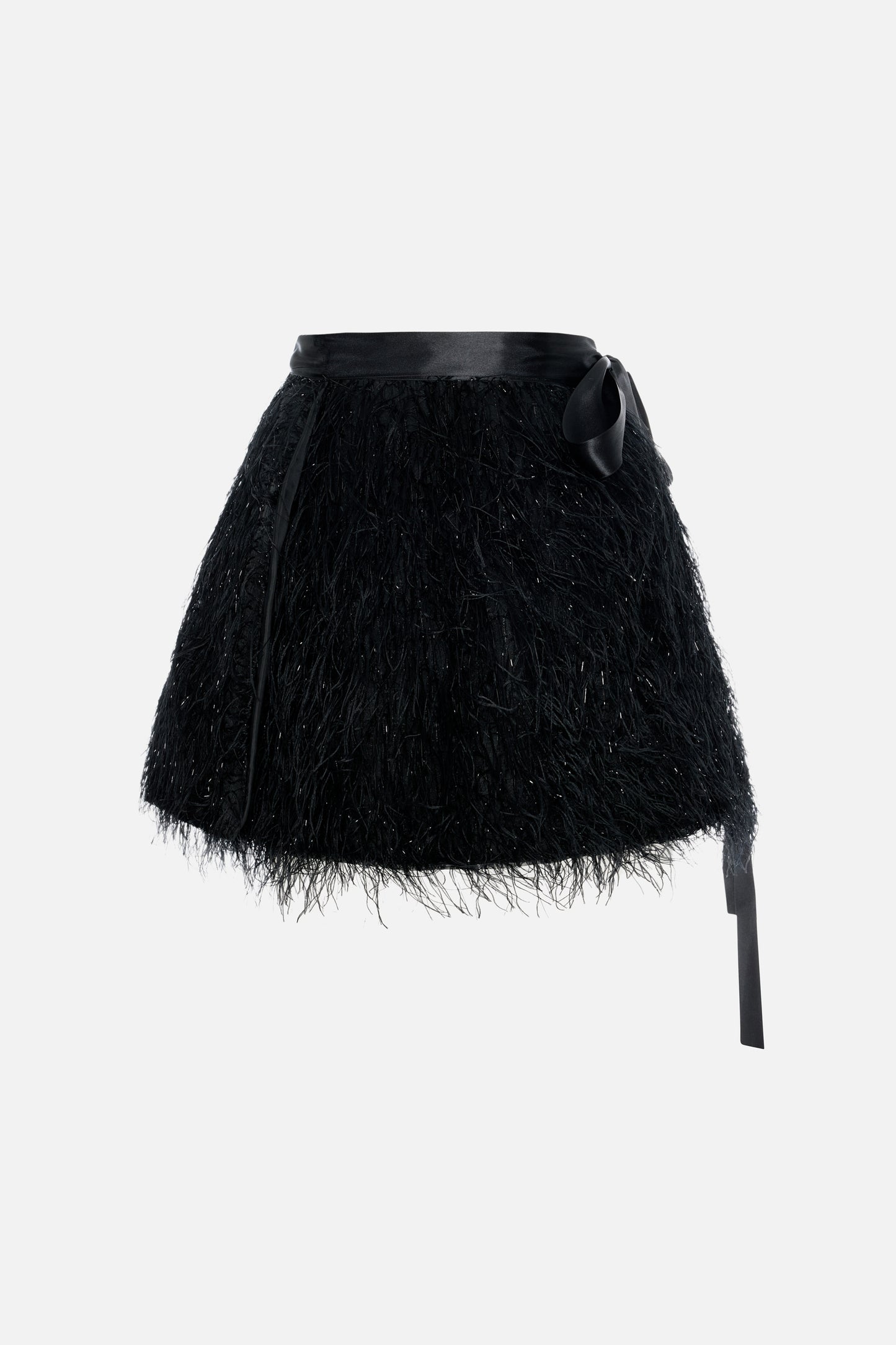 Women's Black Feather Bow Mini Skirt