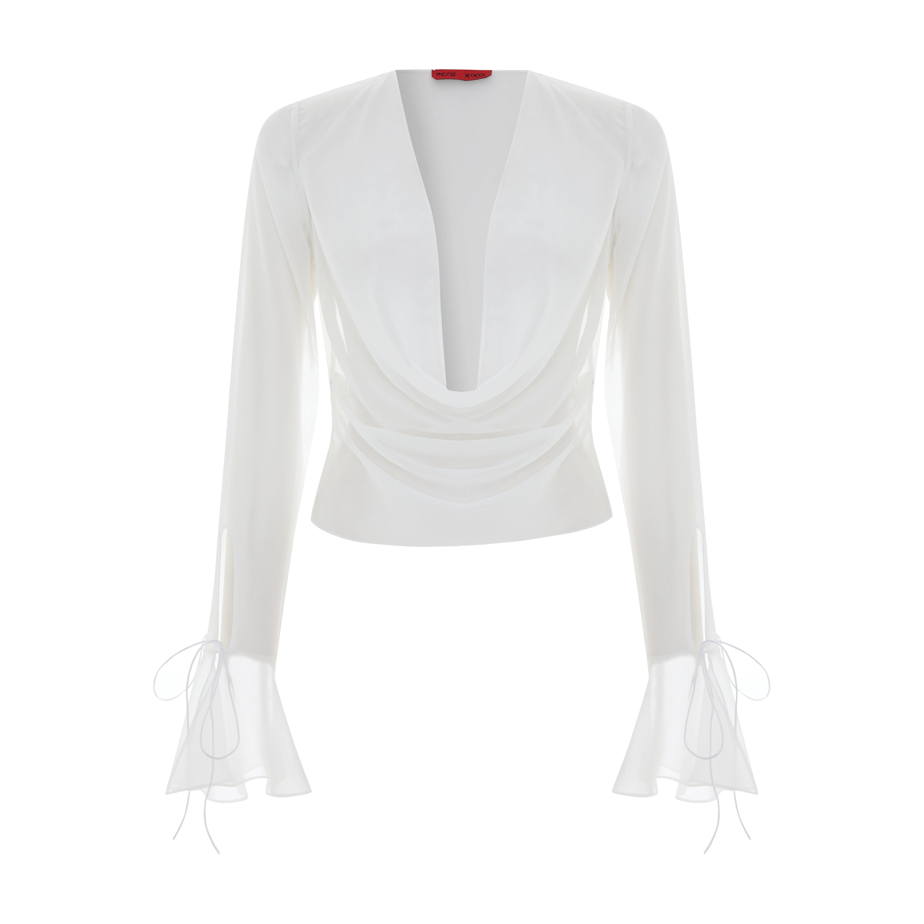 Plunge Front Tie Blouse