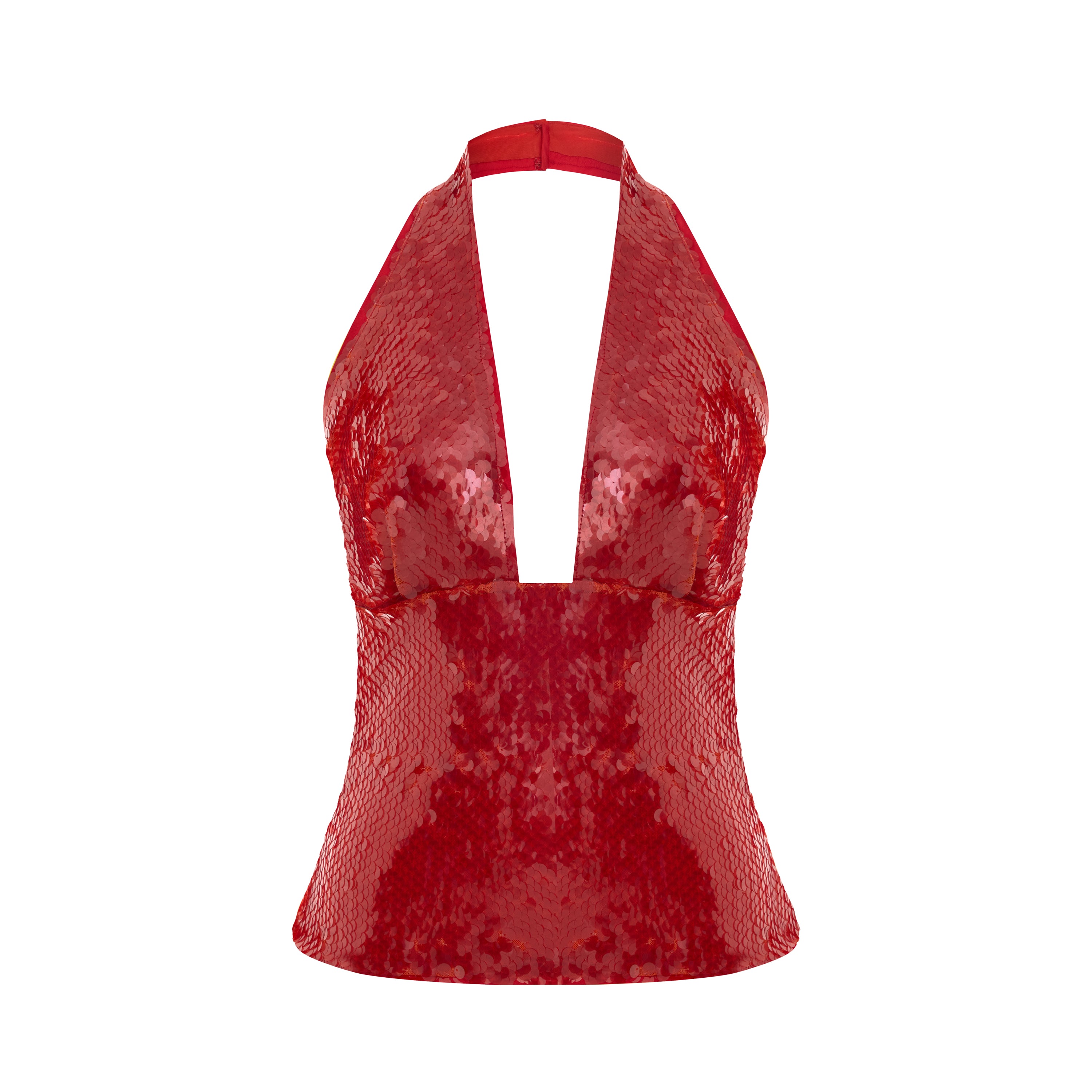 Red Sequin Neck Tie Top