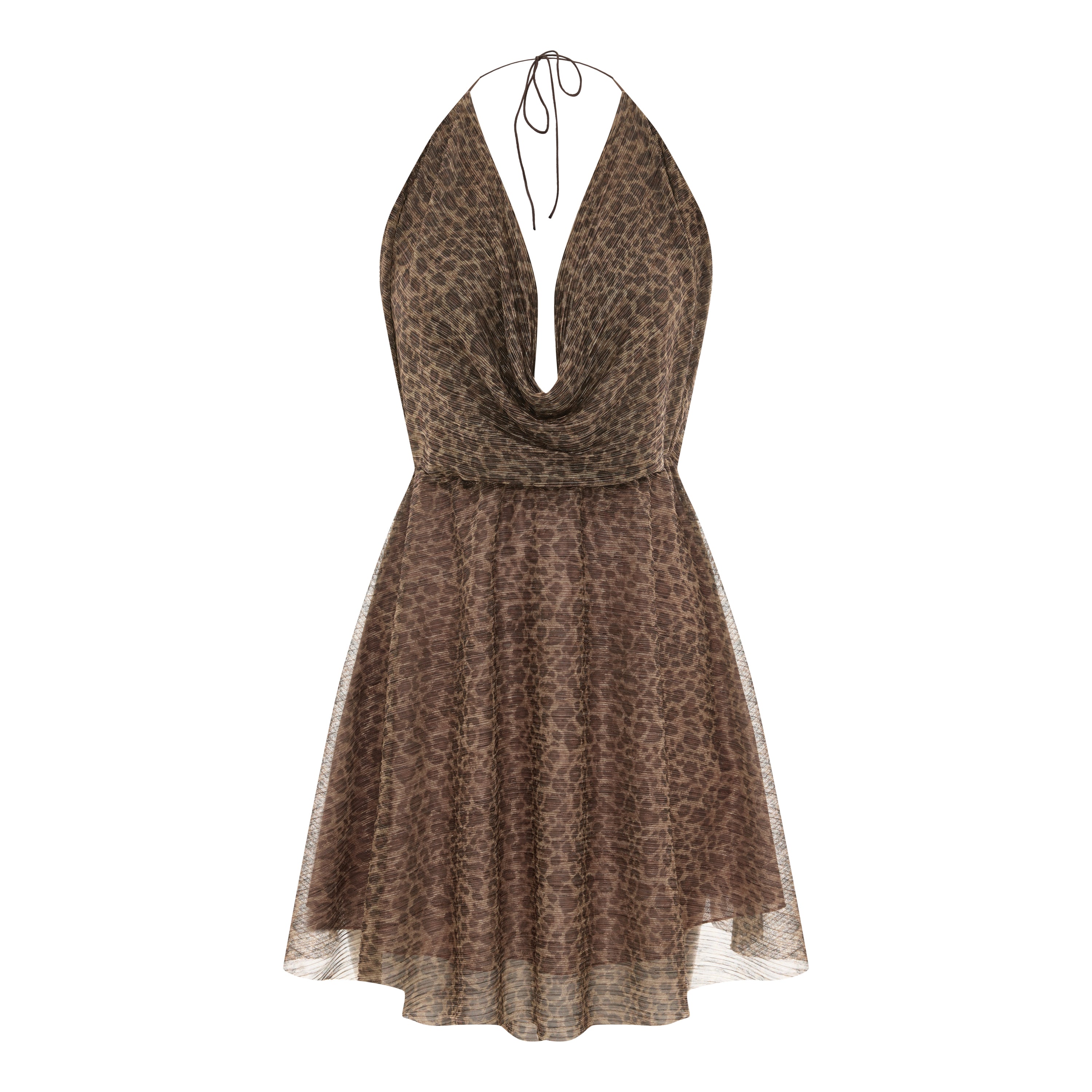 Leopard Neck Tie Mini Dress