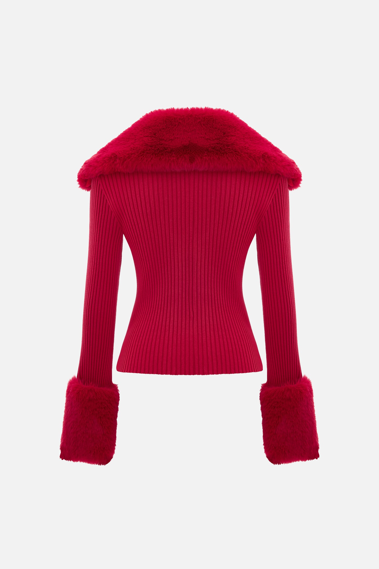 Women's Red Fur-Trim Knit Cardigan