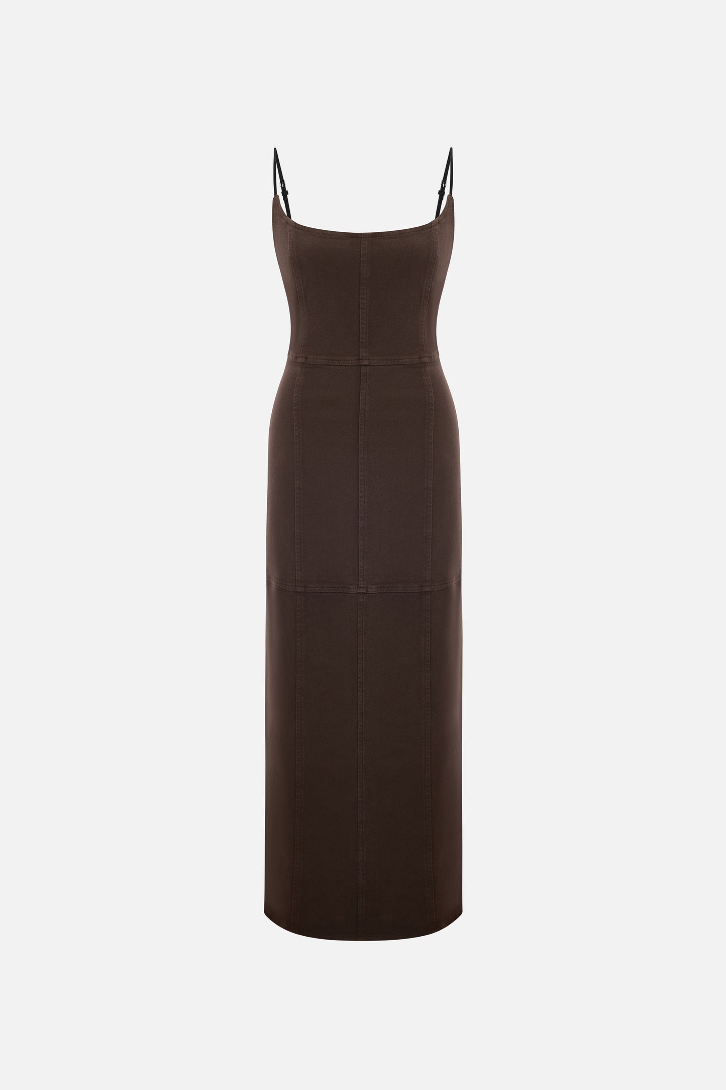 Women's Brown Open-Back Leather Maxi Dress