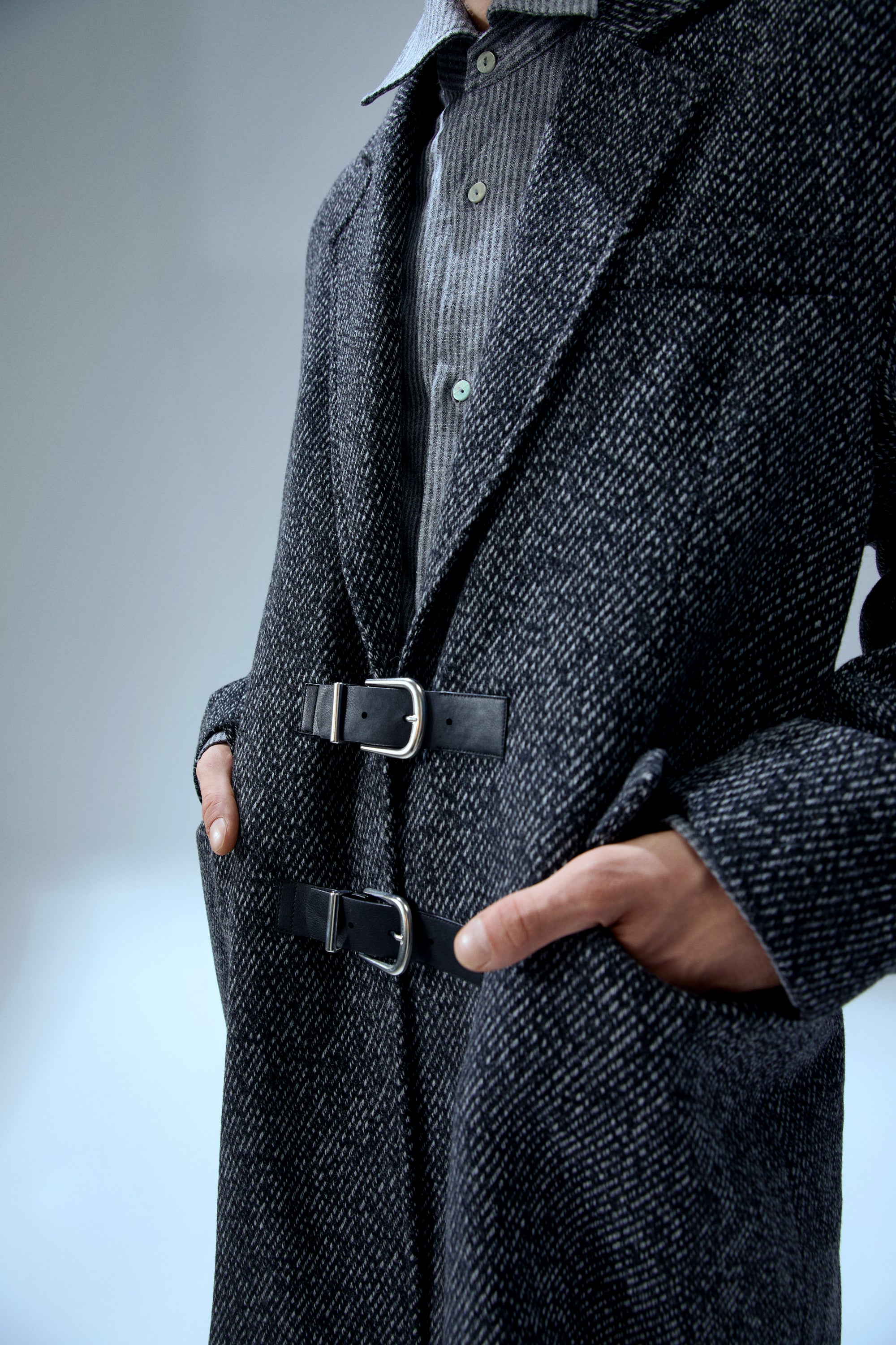 WOOL & CASHMERE BLEND YOUR *ITCH SRTIPED LONG SLEEVE SHIRT - GREY STRIPED