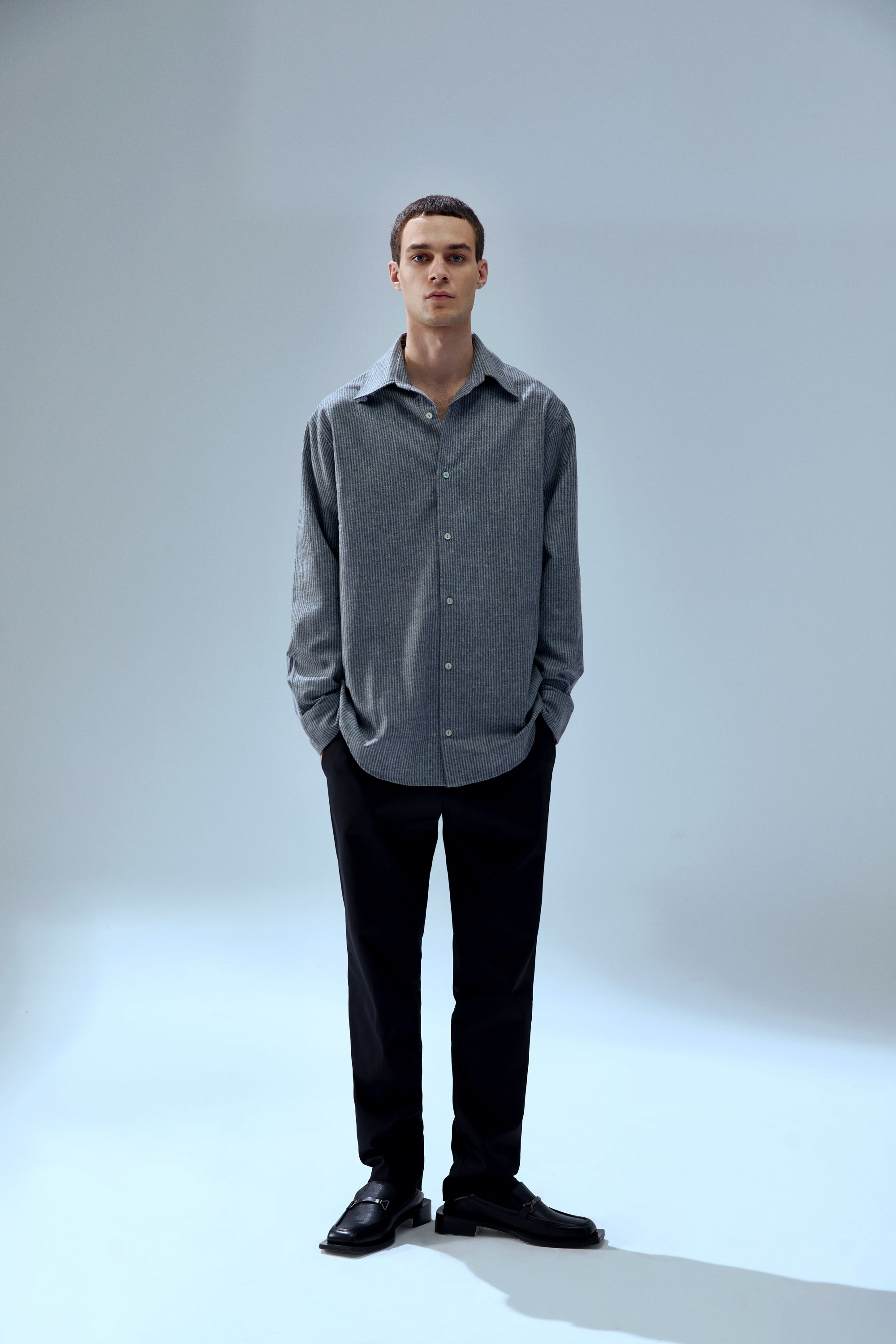 WOOL & CASHMERE BLEND YOUR *ITCH SRTIPED LONG SLEEVE SHIRT - GREY STRIPED