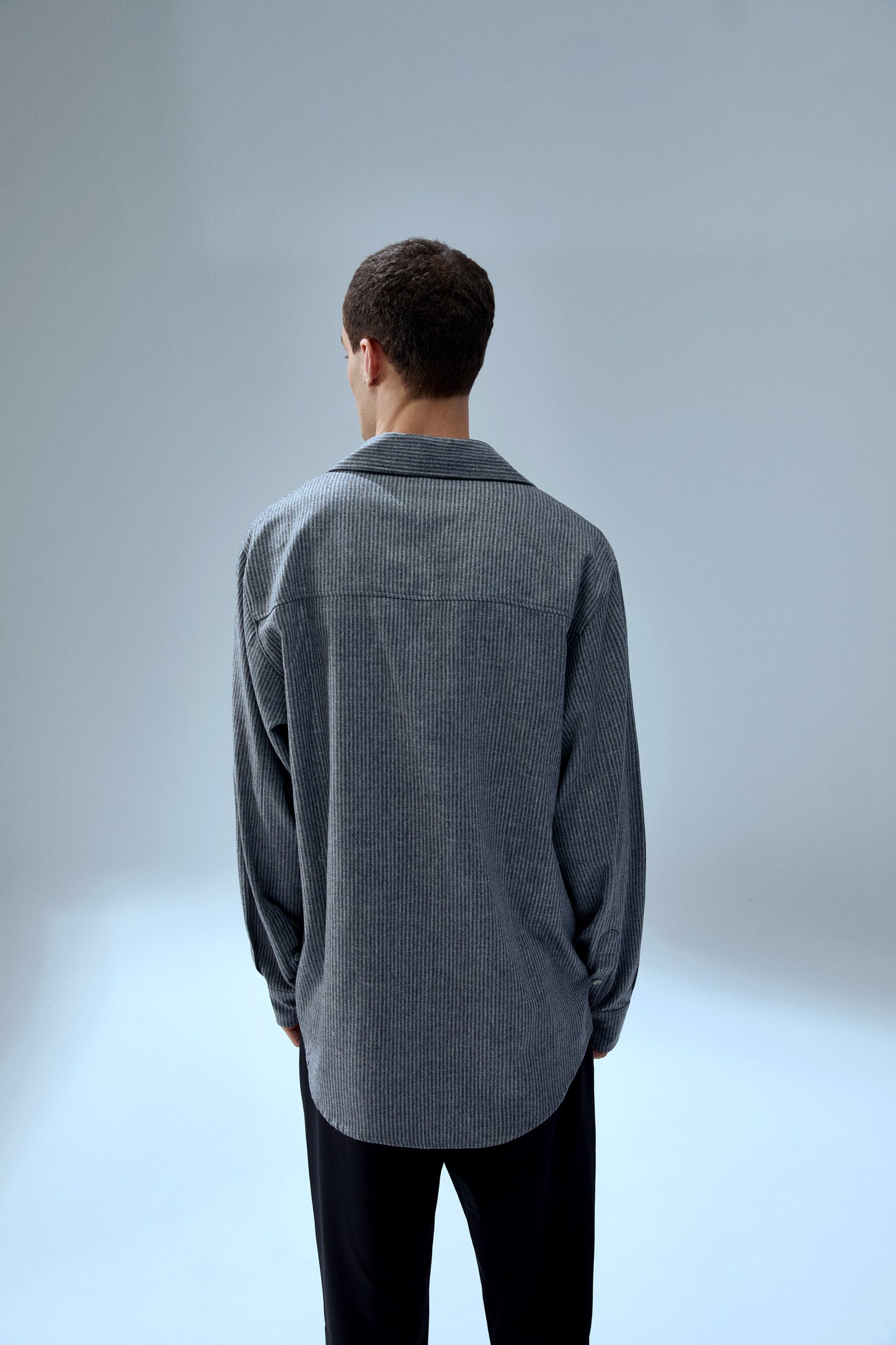 WOOL &amp; CASHMERE BLEND YOUR *ITCH SRTIPED LONG SLEEVE SHIRT - GRAY STRIPED