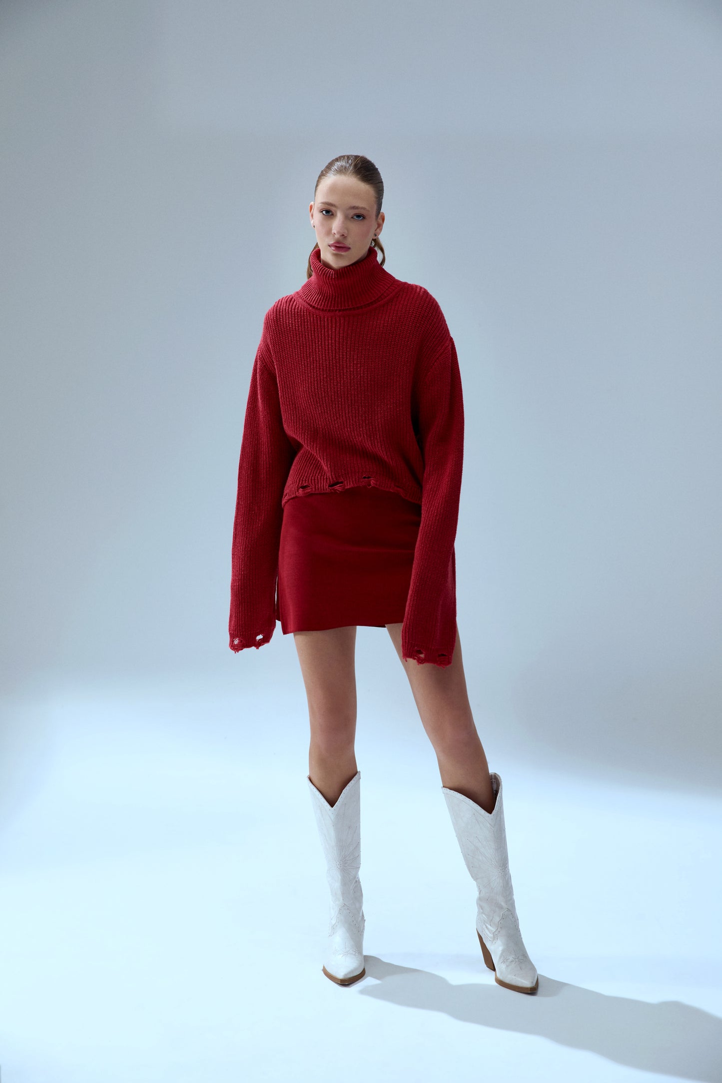 Your *itch Yırtık Görünümlü Yüksek Yaka Triko Kazak