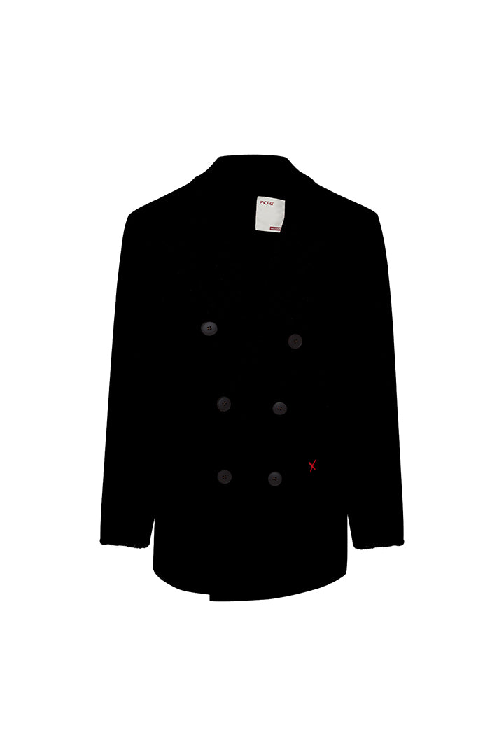 Wool &amp; Cashmere Blend Double Breasted Men Coat - Black