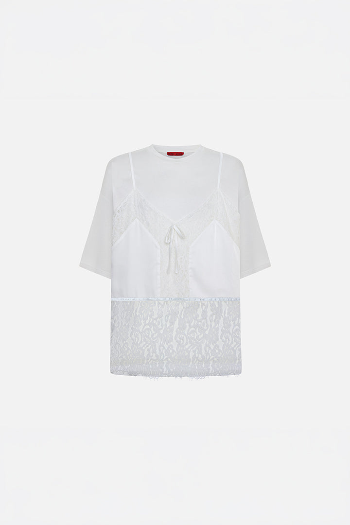 Daydreamers Mini T-Shirt Dress With Lace And Satin Details