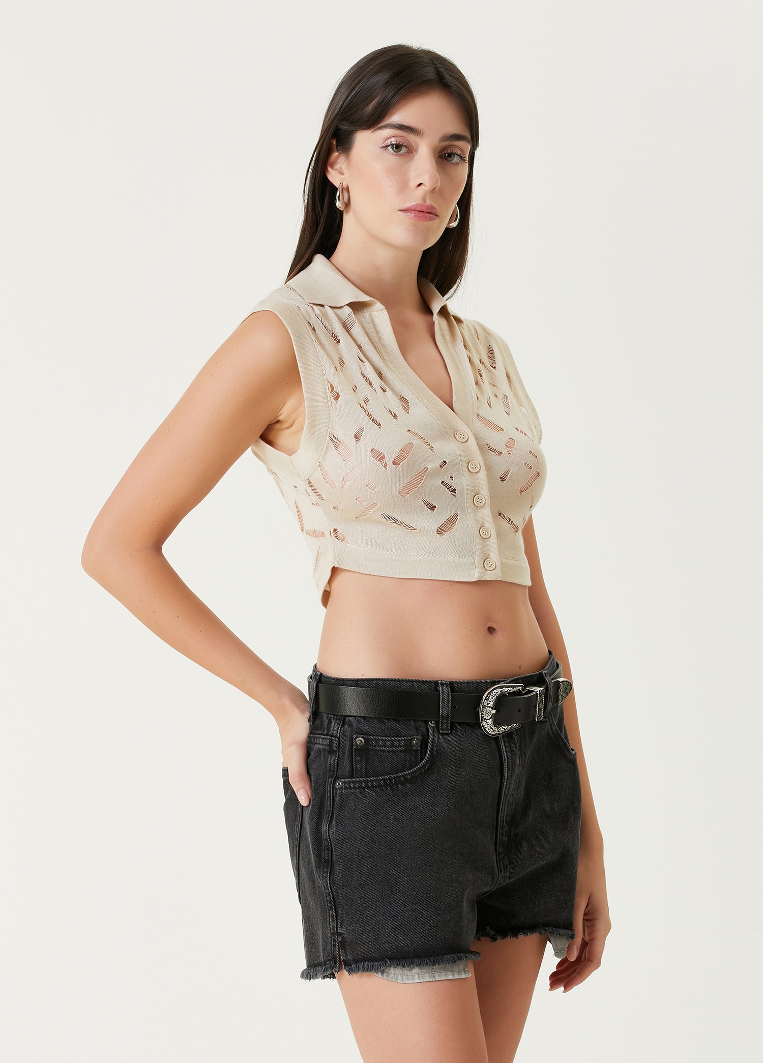 CROPPED RIPPED KNIT TOP